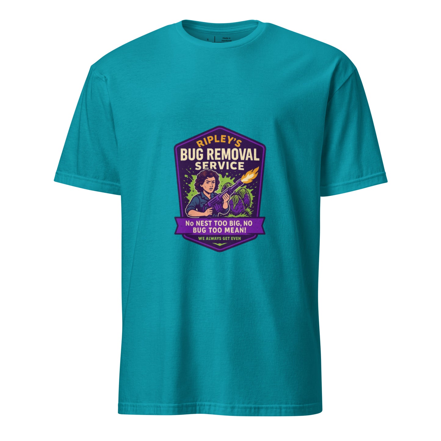 Ripley’s Bug Removal Service – Xenomorph Exterminator - Short-Sleeve Unisex T-Shirt - Graphic Tee - Tropical Blue - Front