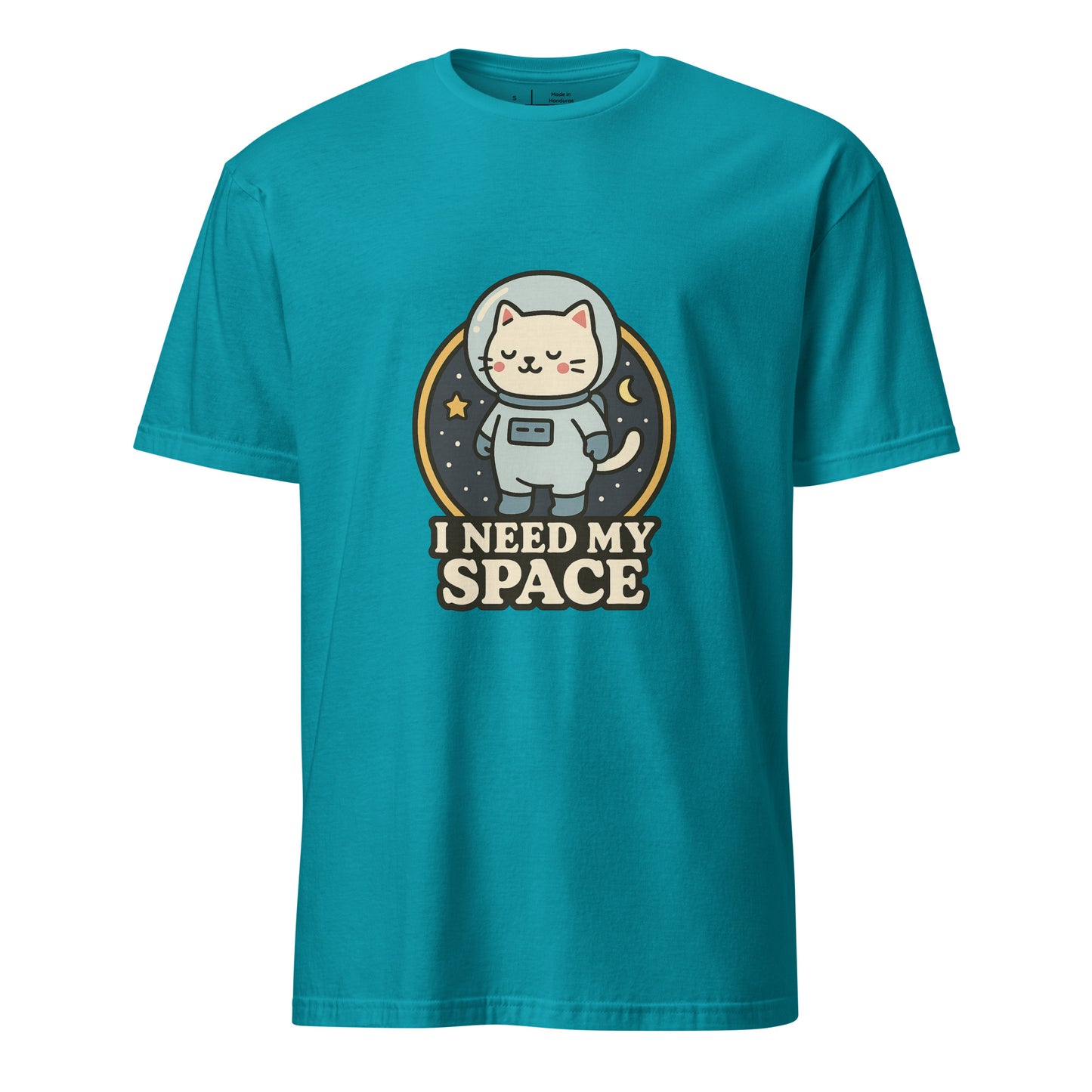 I Need Space – Lucky Cat Astronaut - Short-Sleeve Unisex T-Shirt - Graphic Tee - Tropical Blue - Front