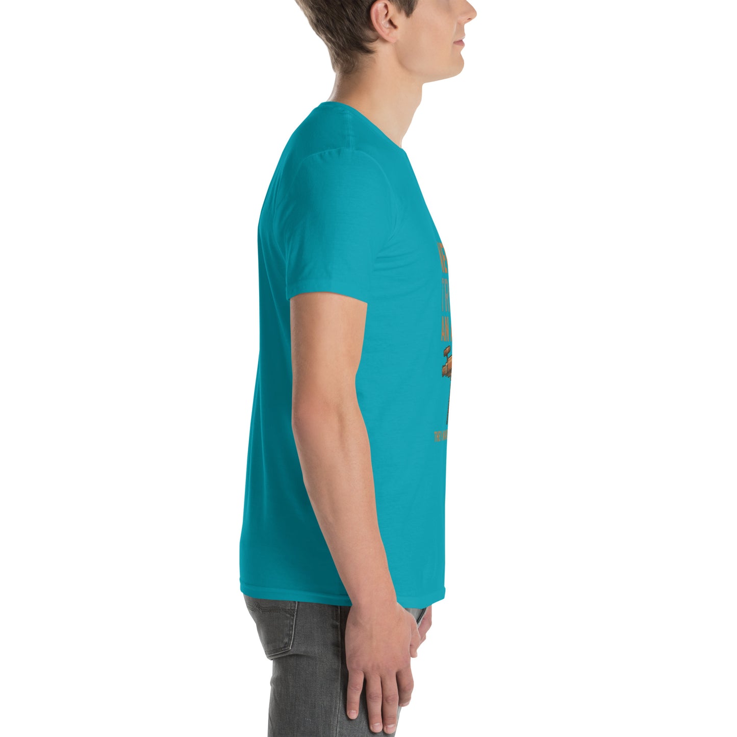 Never Trust An Atom - Science Joke - Short-Sleeve Unisex T-Shirt - Graphic Tee - Tropical Blue - Right side