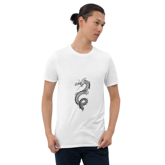 Chinese Dragon - Minimalist Design Artwork - Short-Sleeve Unisex T-Shirt - Graphic Tee - White - Front