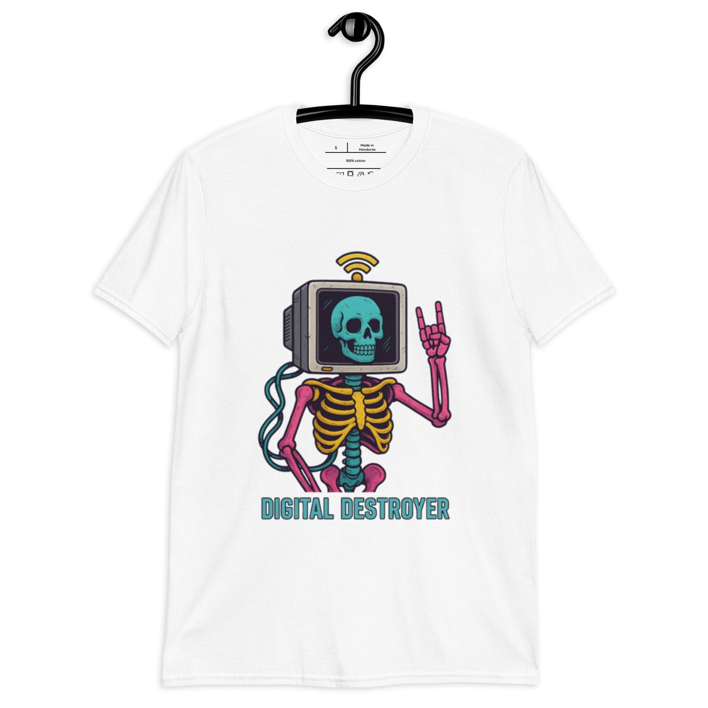 Digital Destroyer - Skeleton Bandwidth Battle - Short-Sleeve Unisex T-Shirt - Graphic Tee - White - Front