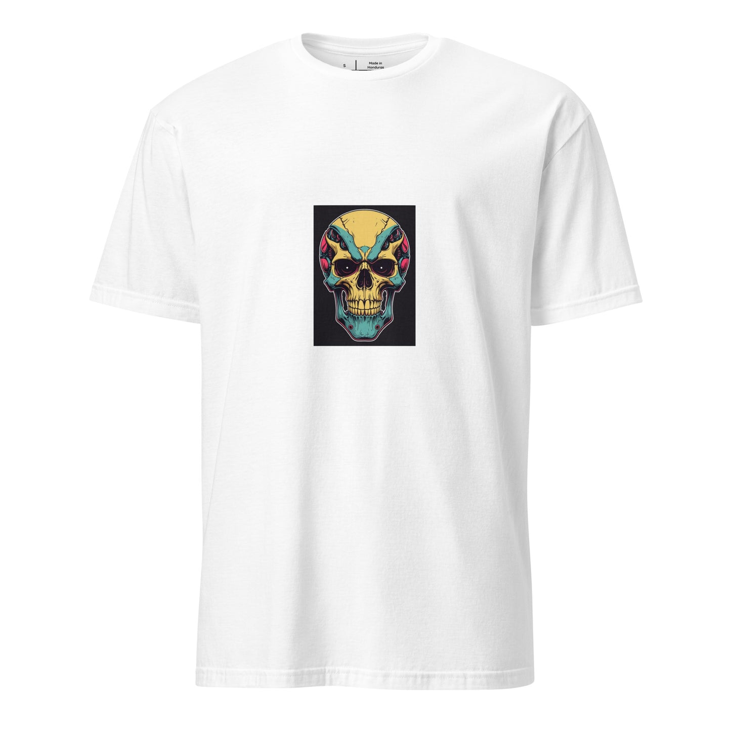 Cyber Skull - Sci-Fi Neon Skull - Short-Sleeve Unisex T-Shirt - Graphic Tee - White - Front