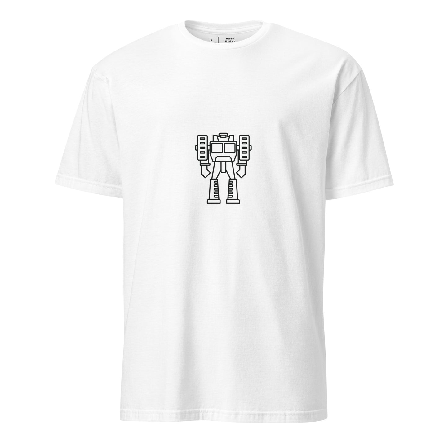 Mech Minimalist 1 - Black Line-Art Robot Design - Short-Sleeve Unisex T-Shirt - Graphic Tee - White - Front