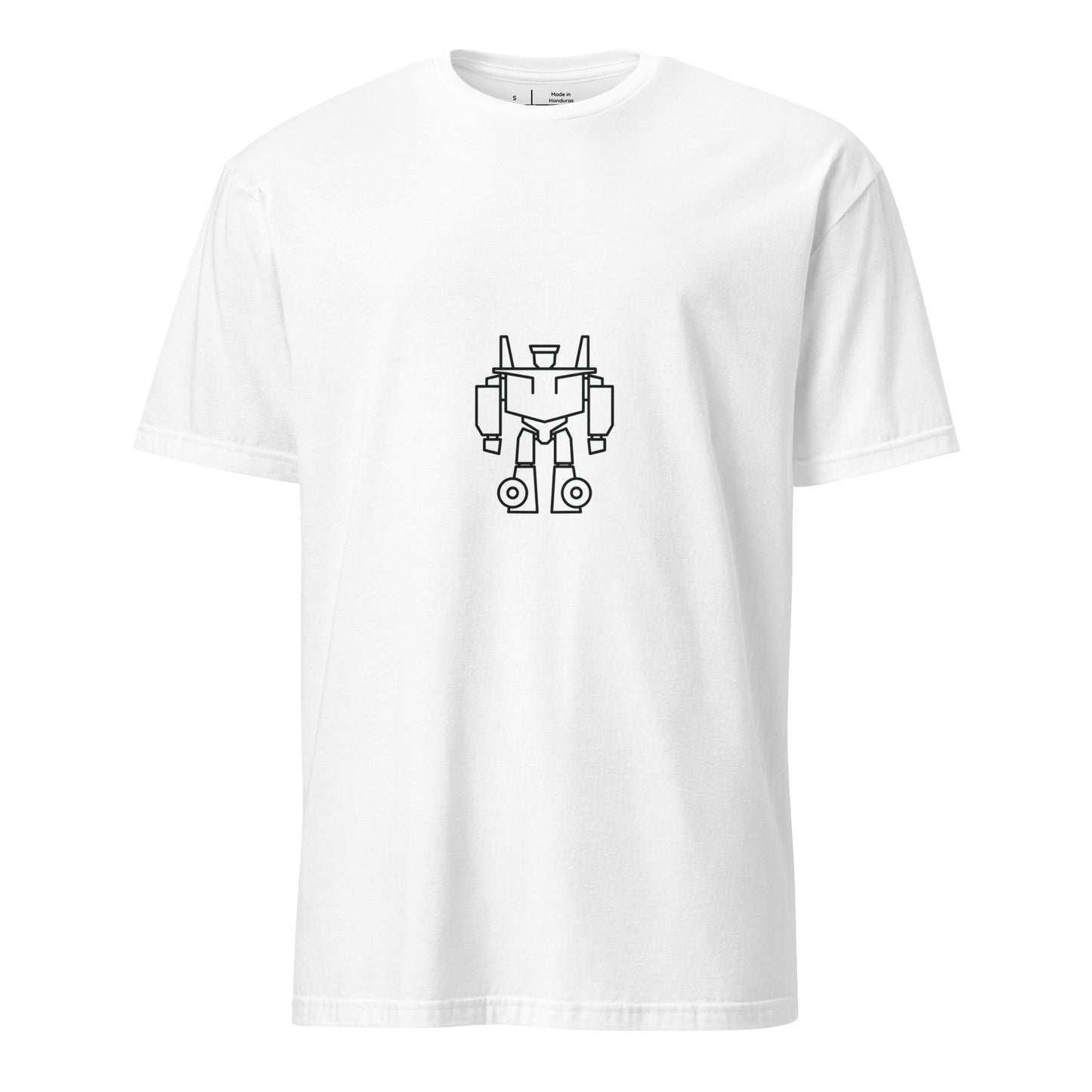 Mech Minimalist 2 - Black Line-Art Robot Design - Short-Sleeve Unisex T-Shirt - Graphic Tee - White - Front
