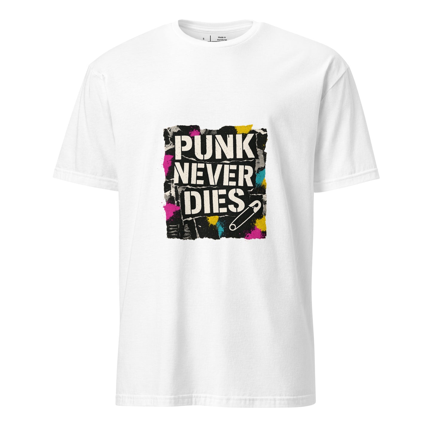 Punk Never Dies – Retro Punk Rock - Short-Sleeve Unisex T-Shirt - Graphic Tee - White - Front