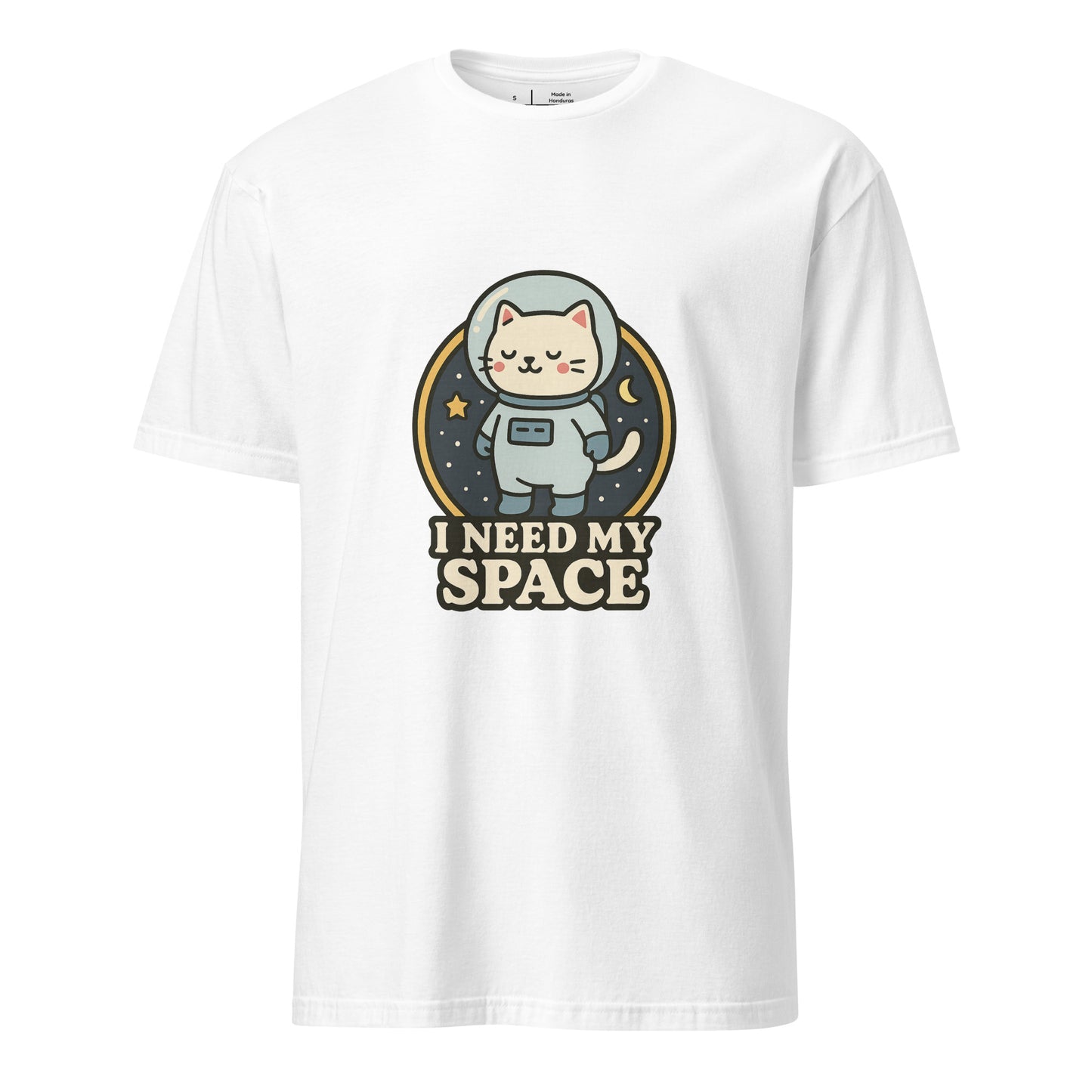 I Need Space – Lucky Cat Astronaut - Short-Sleeve Unisex T-Shirt - Graphic Tee - White - Front