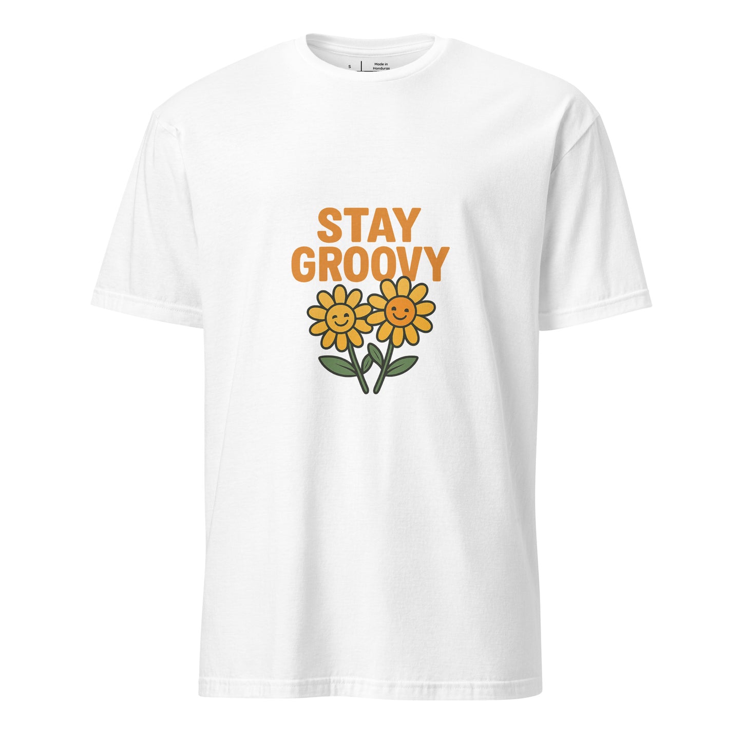 Stay Groovy – Retro Flower Power - Short-Sleeve Unisex T-Shirt - Graphic Tee - White - Front