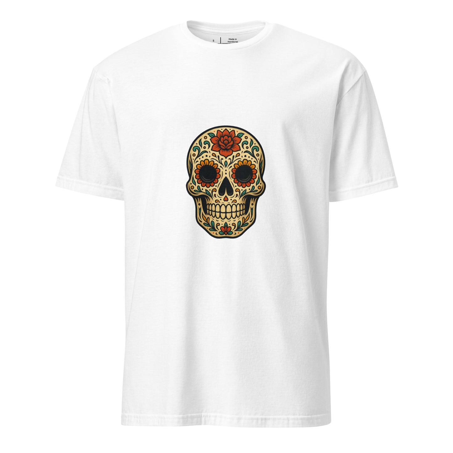 Day Of The Dead Skull – Floral Edition - Short-Sleeve Unisex T-Shirt - Graphic Tee - White - Front
