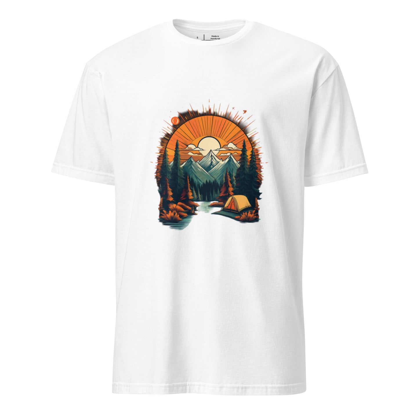 Golden Sunset Camping Escape – Adventure - Short-Sleeve Unisex T-Shirt - Graphic Tee - White - Front