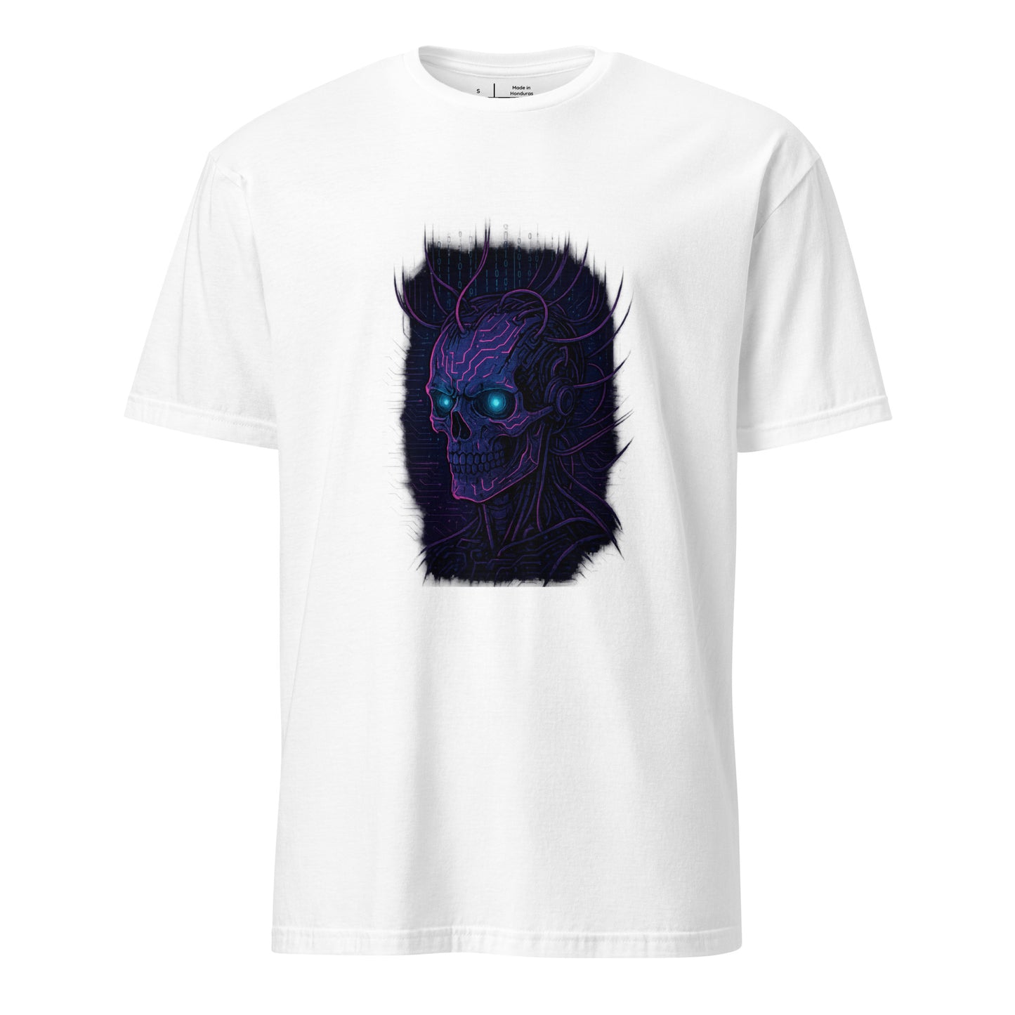 Neural Hacker – Cyber Skull Uprising - Short-Sleeve Unisex T-Shirt - Graphic Tee - White - Front
