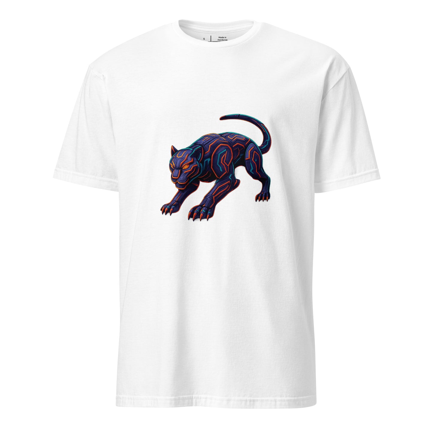 Cyber Jaguar – Neon Predator - Short-Sleeve Unisex T-Shirt - Graphic Tee - White - Front