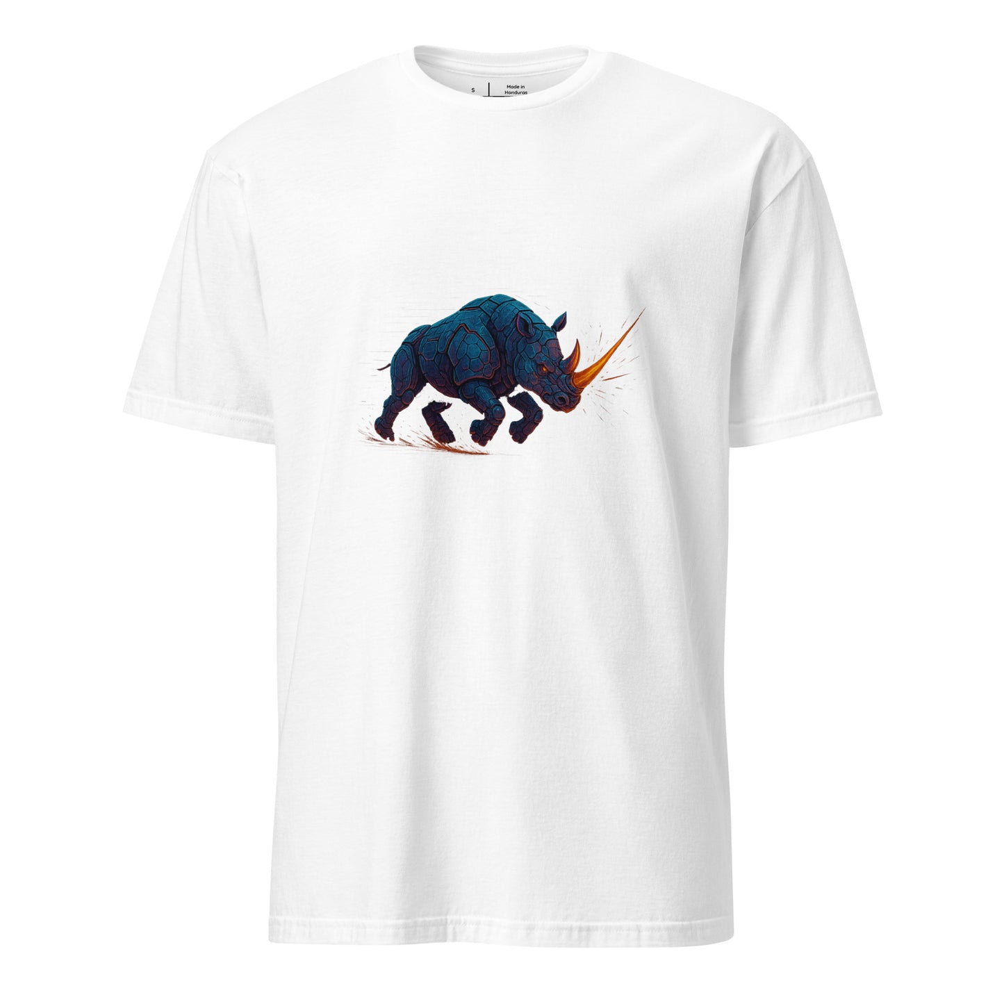 Cyber Rhino – Armored Power - Short-Sleeve Unisex T-Shirt - Graphic Tee - White - Front