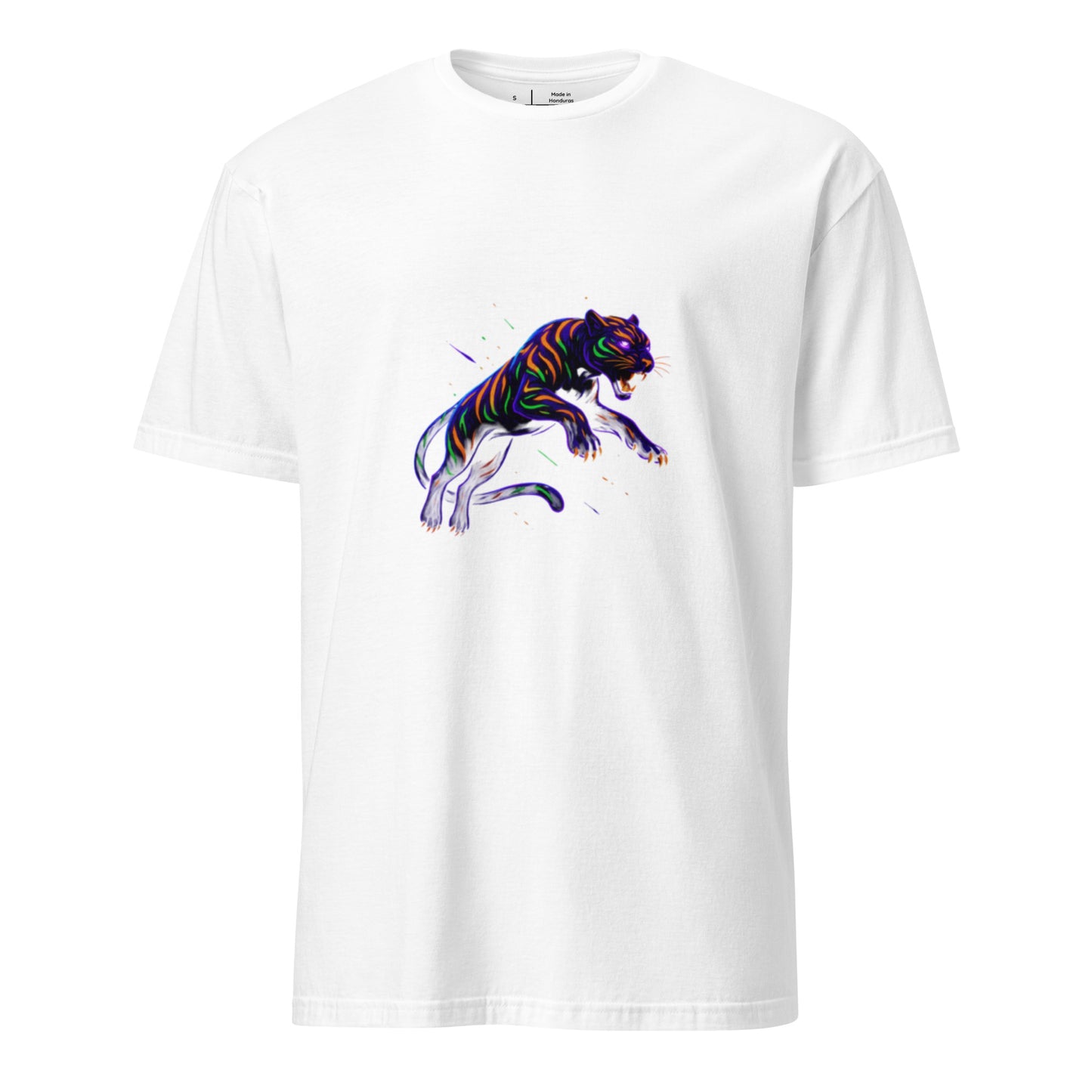 Rave Panther – Neon Tribal Predator - Short-Sleeve Unisex T-Shirt - Graphic Tee - White - Front
