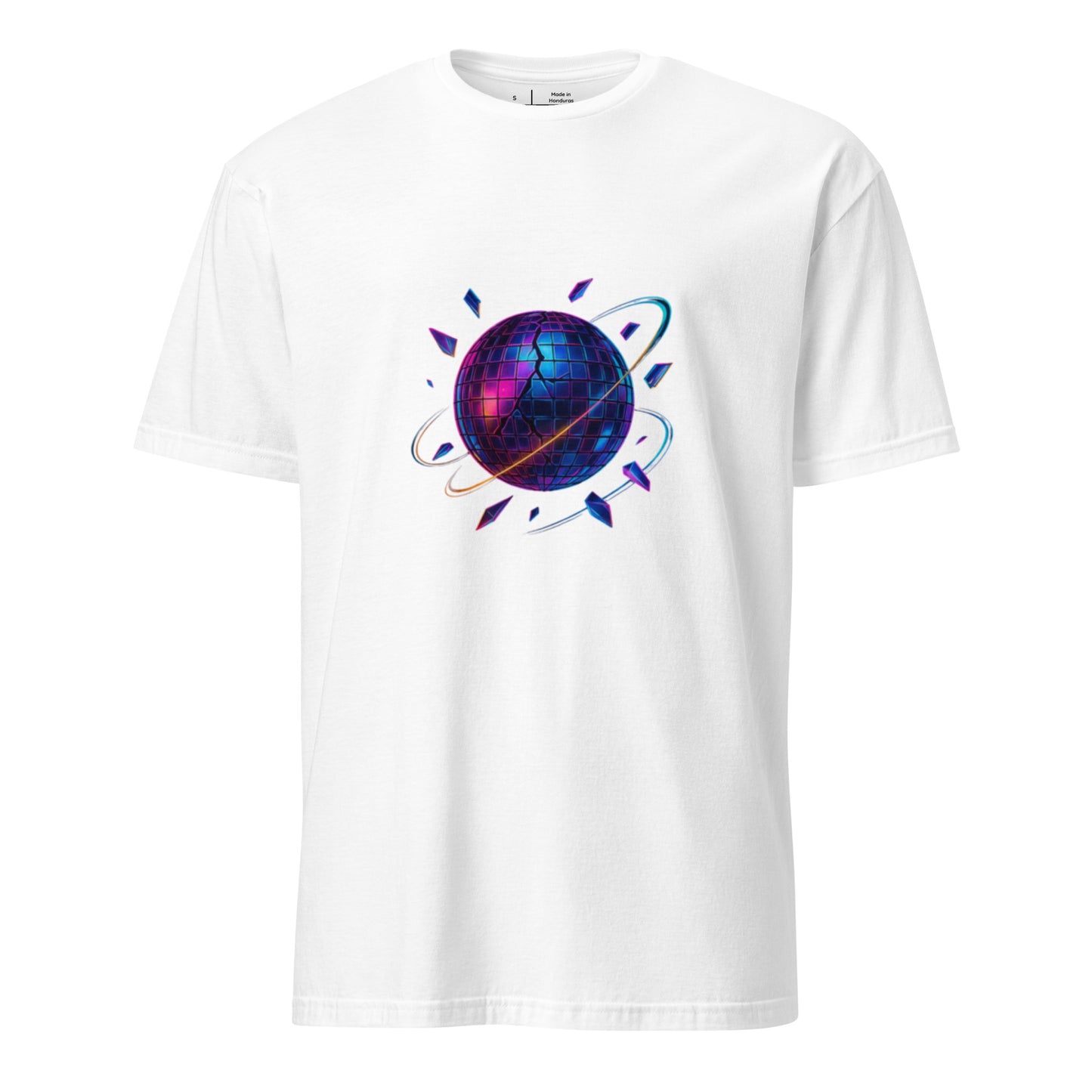 Cyber Disco Ball – Neon Party Revolution - Short-Sleeve Unisex T-Shirt - Graphic Tee - White - Front