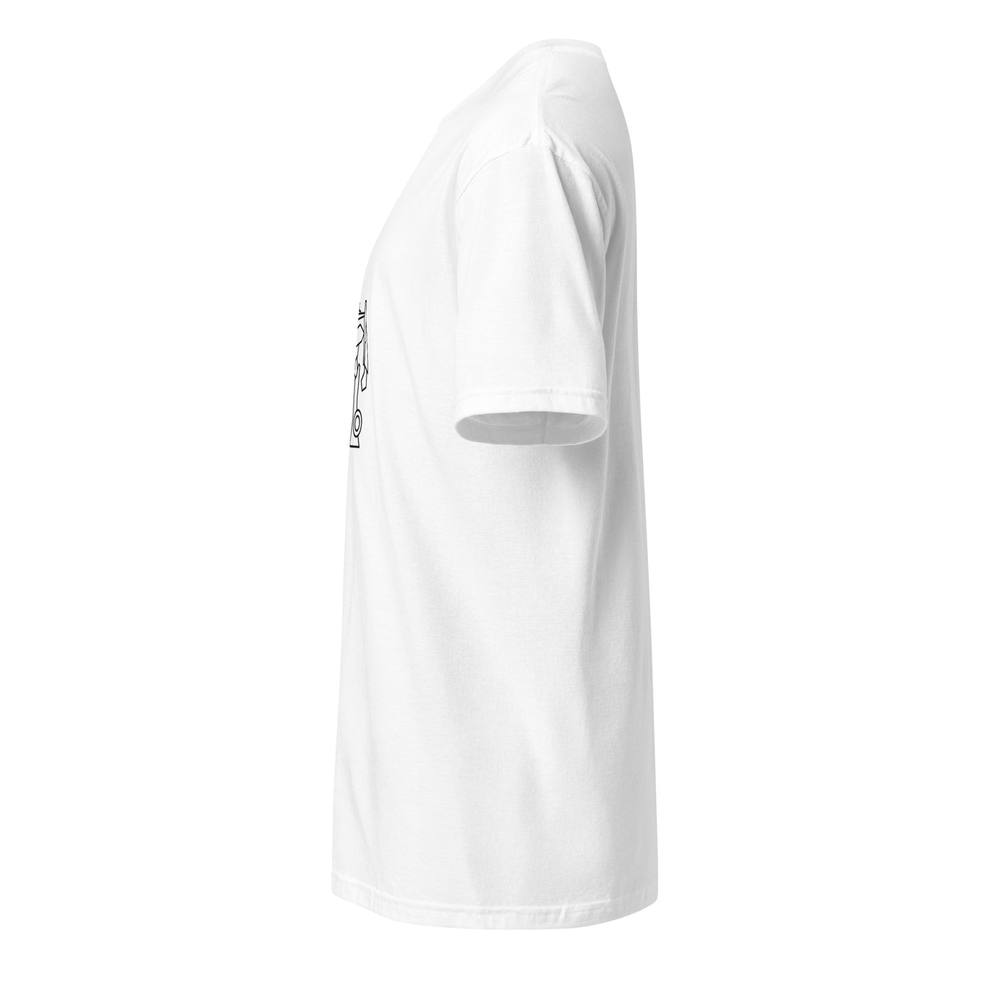 Mech Minimalist 4 - Black Line-Art Robot Design - Short-Sleeve Unisex T-Shirt - Graphic Tee - White - Left side
