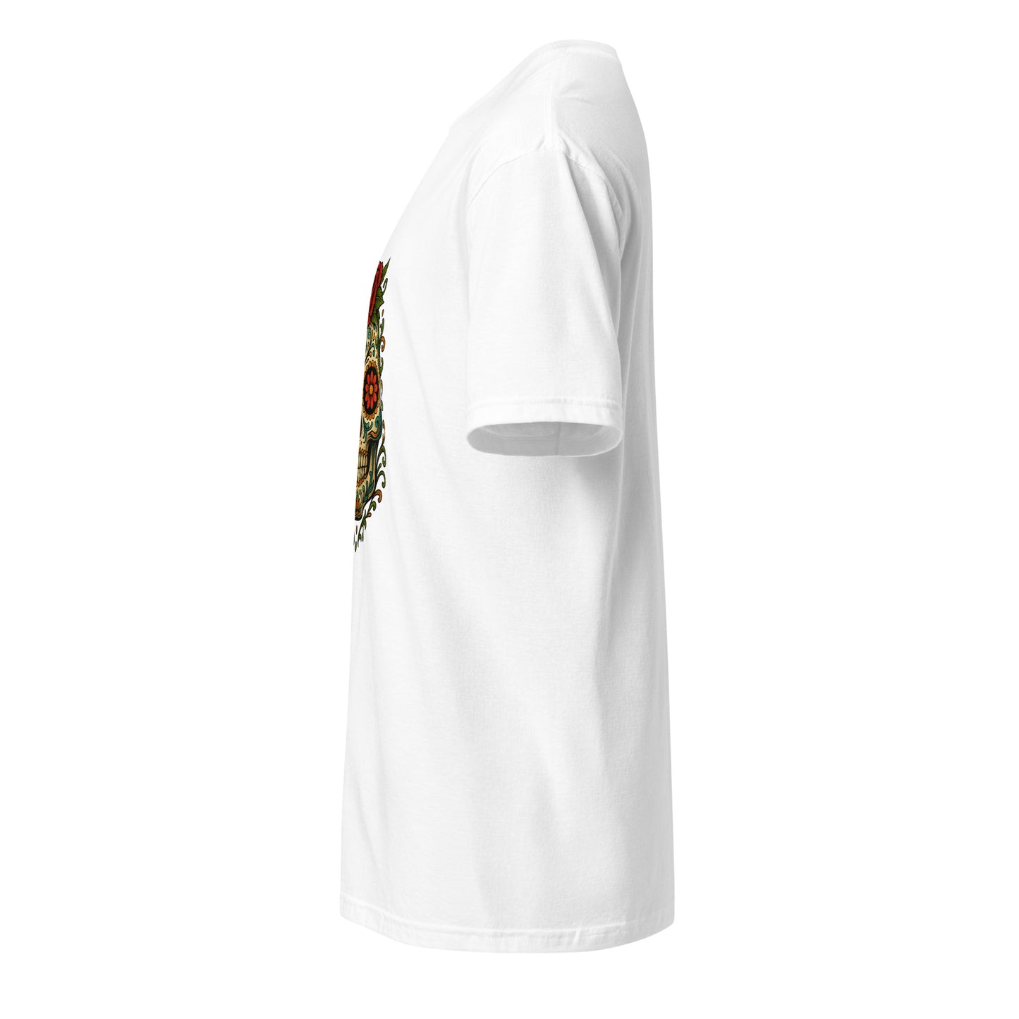 Day Of The Dead – Red Rose Skull Edition - Short-Sleeve Unisex T-Shirt - Graphic Tee - White - Left side