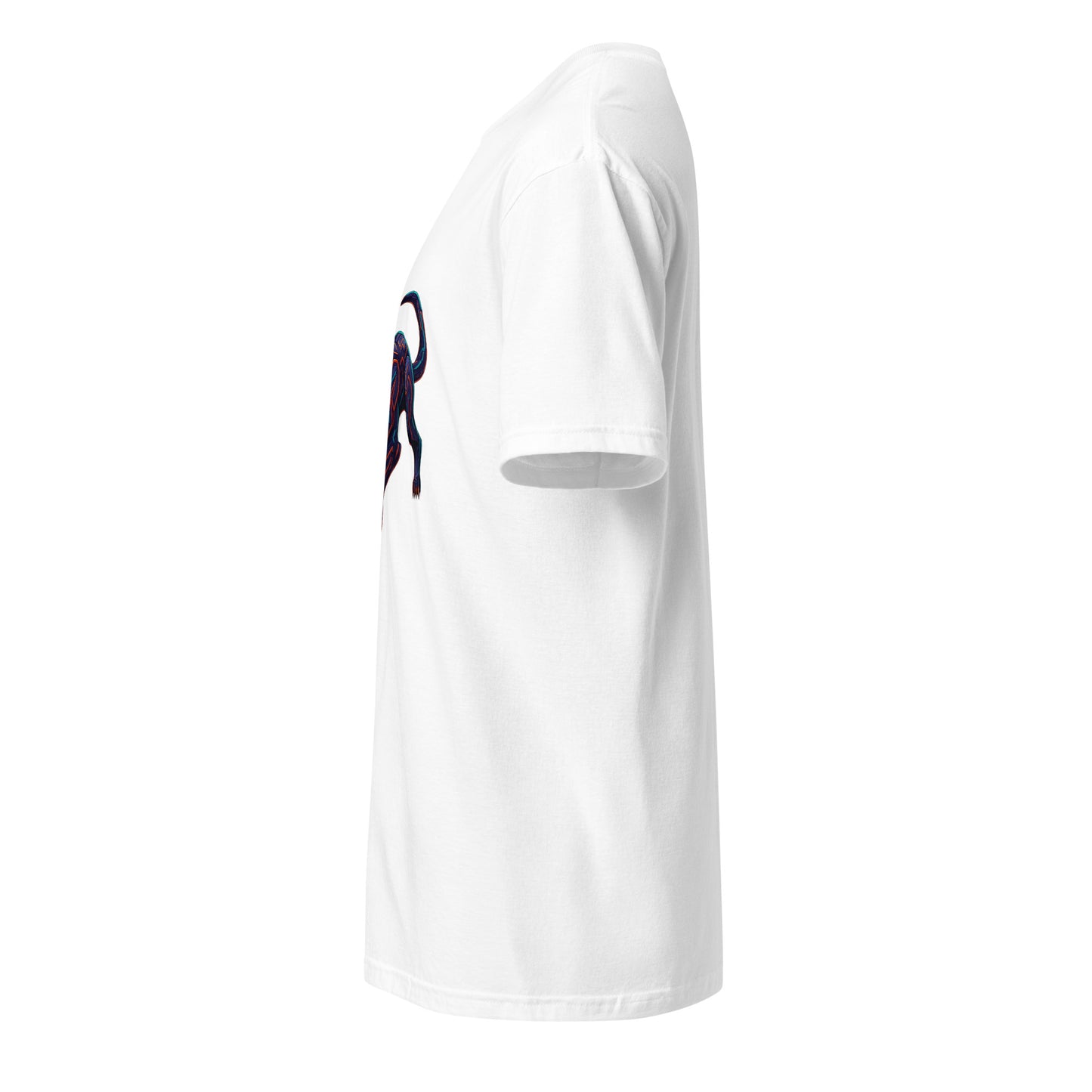 Cyber Jaguar – Neon Predator - Short-Sleeve Unisex T-Shirt - Graphic Tee - White - Left side