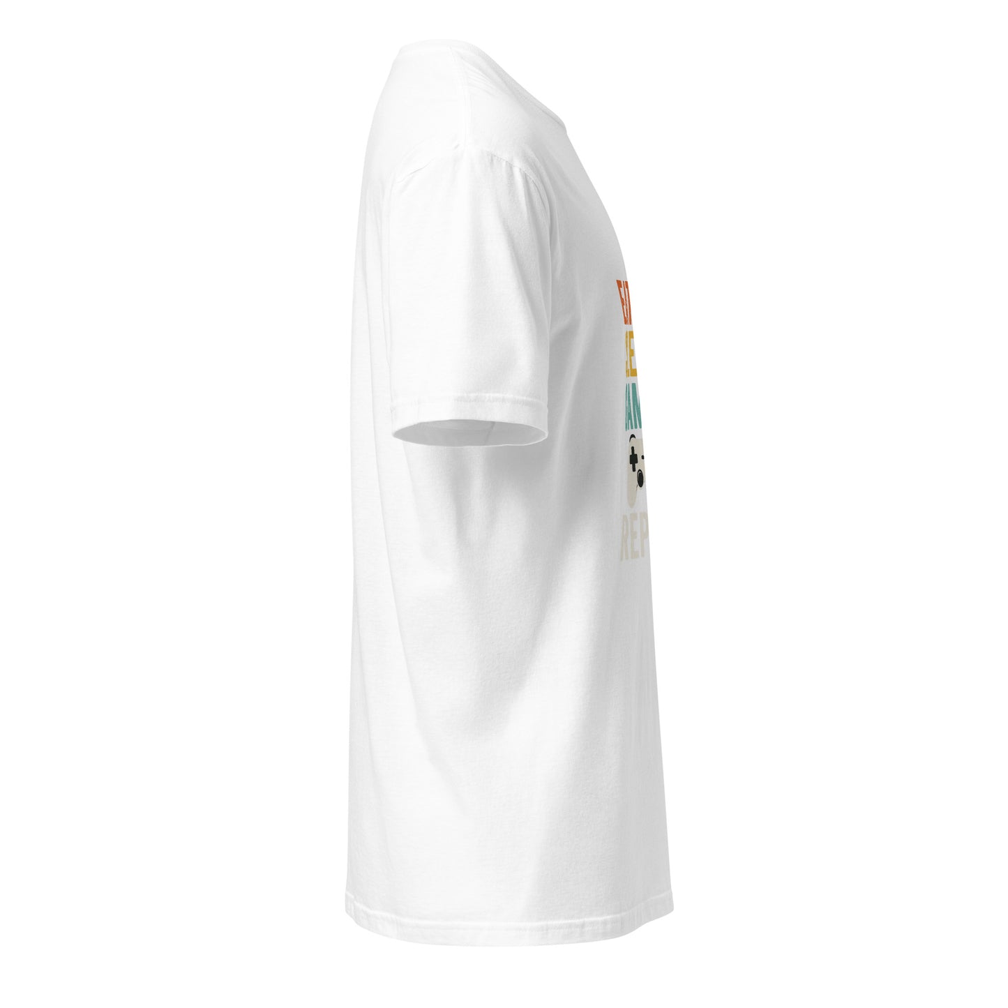 "Eat. Sleep. Game. Repeat." Retro Gamer - Short-Sleeve Unisex T-Shirt - Graphic Tee - White - Right side