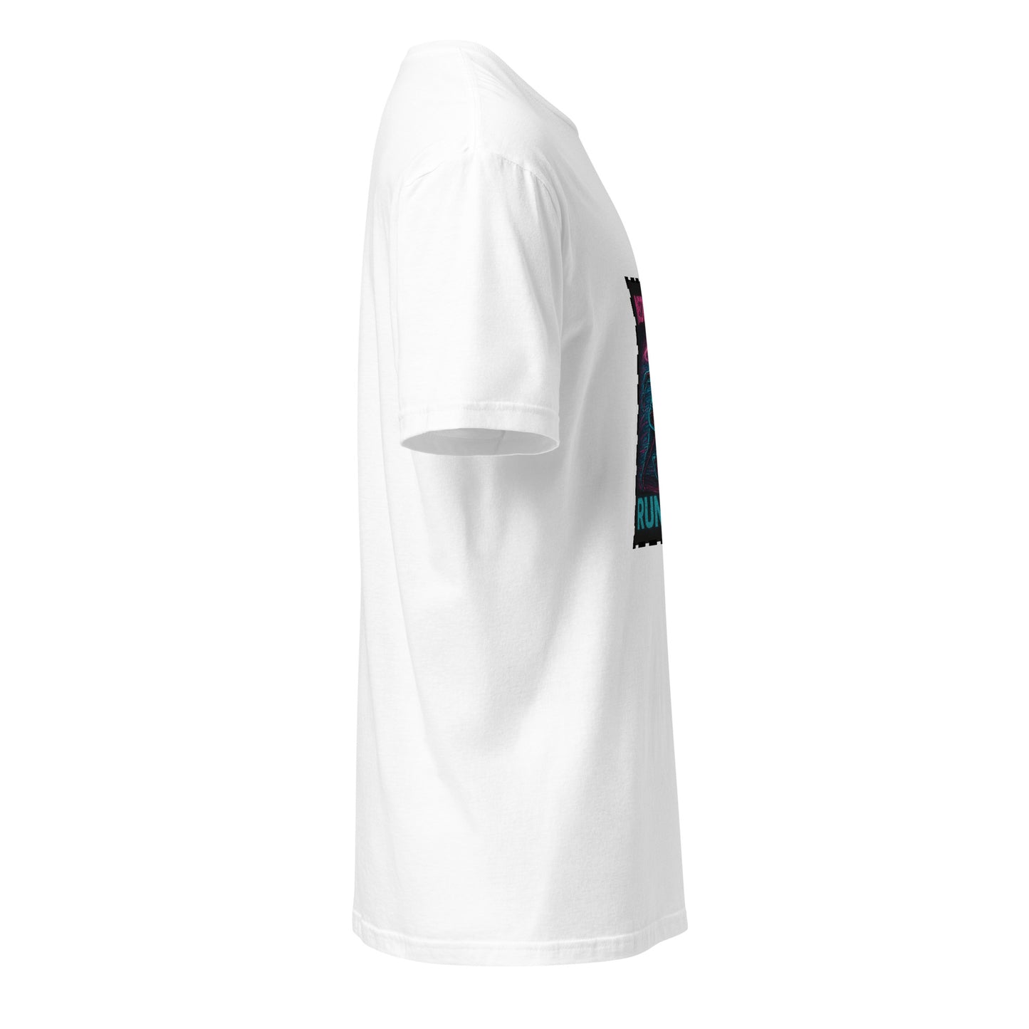 Neon Halo Runner - Cyber Adrenaline - Short-Sleeve Unisex T-Shirt - Graphic Tee - White - Right side