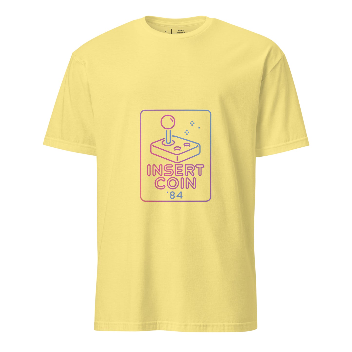 Insert Coin 84 – Retro Joystick Neon - Short-Sleeve Unisex T-Shirt - Graphic Tee - Cornsilk - Front