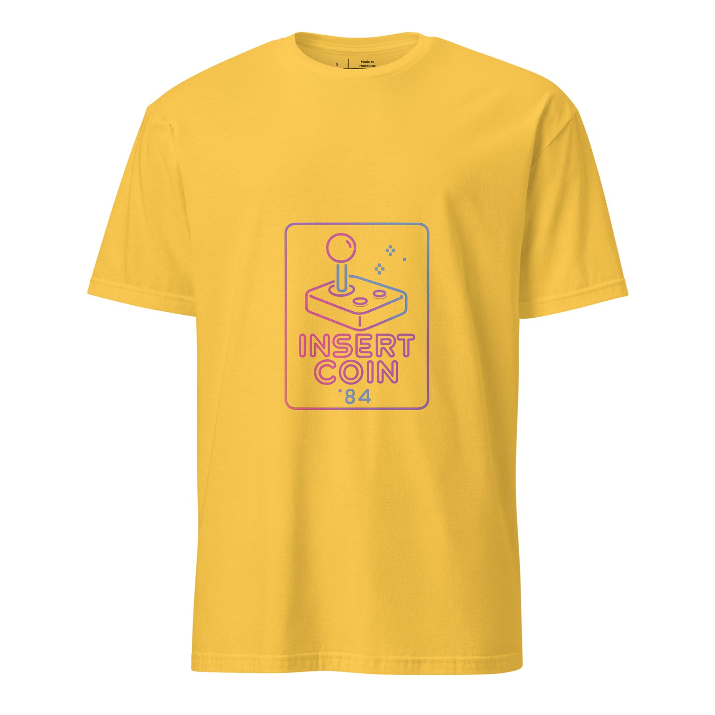 Insert Coin 84 – Retro Joystick Neon - Short-Sleeve Unisex T-Shirt - Graphic Tee - Daisy - Front