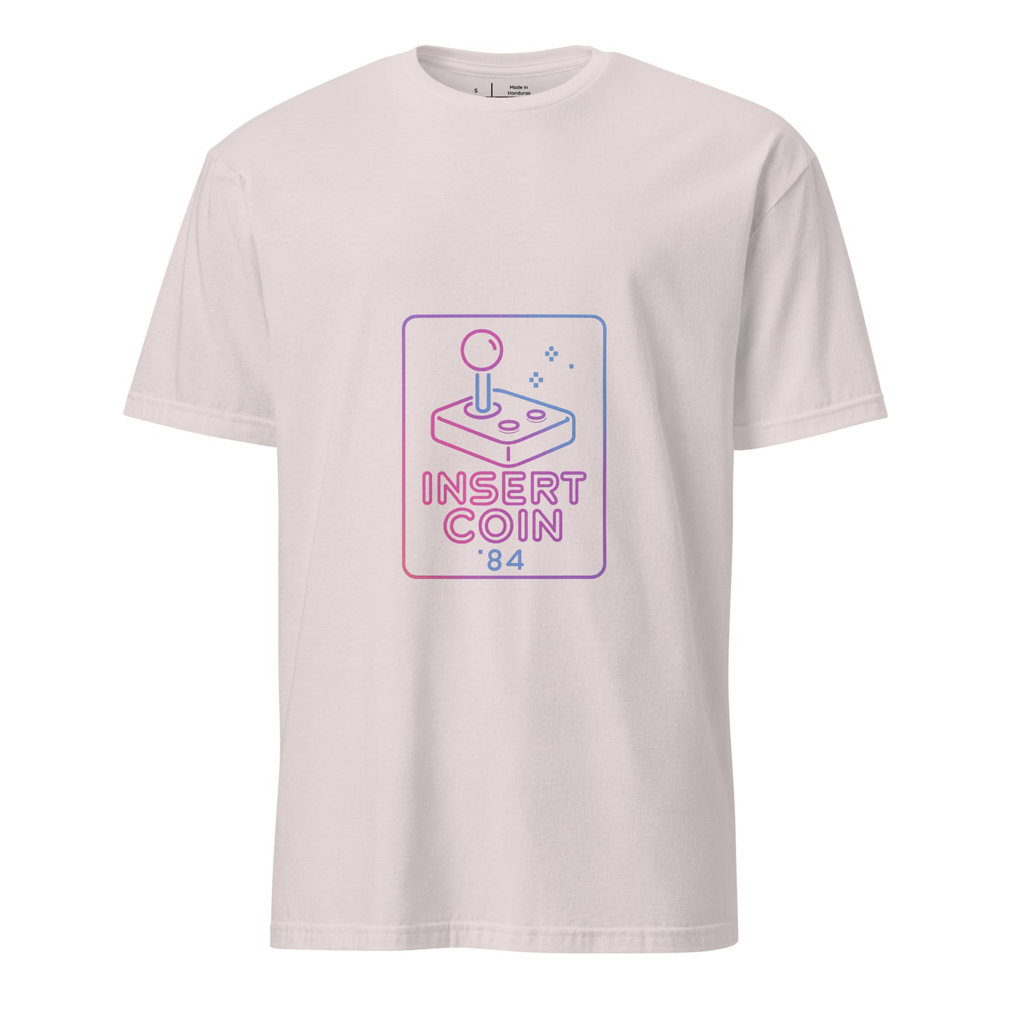 Insert Coin 84 – Retro Joystick Neon - Short-Sleeve Unisex T-Shirt - Graphic Tee - Ice Grey - Front