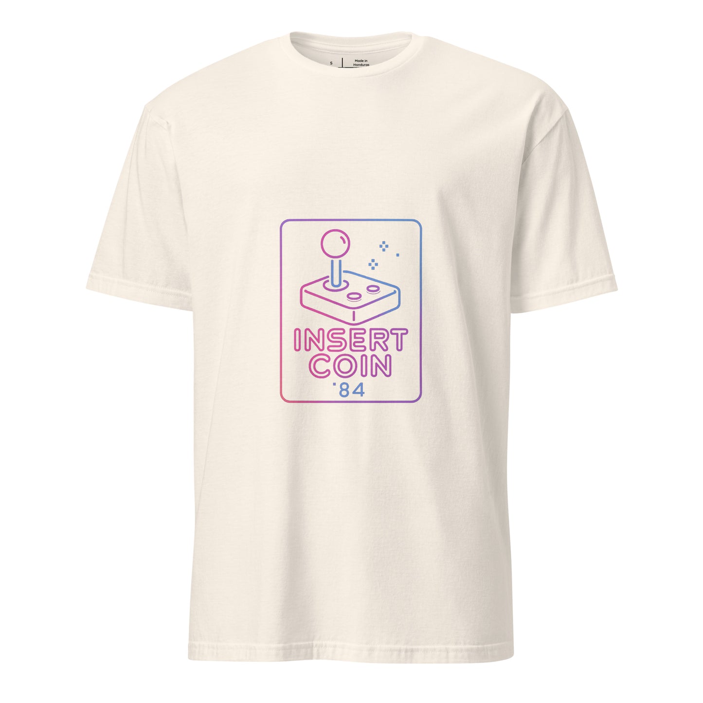 Insert Coin 84 – Retro Joystick Neon - Short-Sleeve Unisex T-Shirt - Graphic Tee - Natural - Front