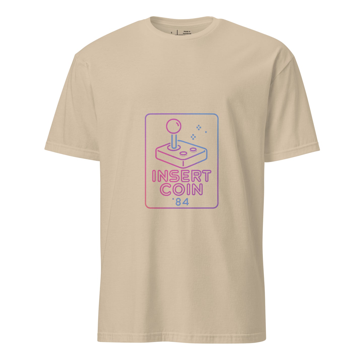 Insert Coin 84 – Retro Joystick Neon - Short-Sleeve Unisex T-Shirt - Graphic Tee - Sand - Front