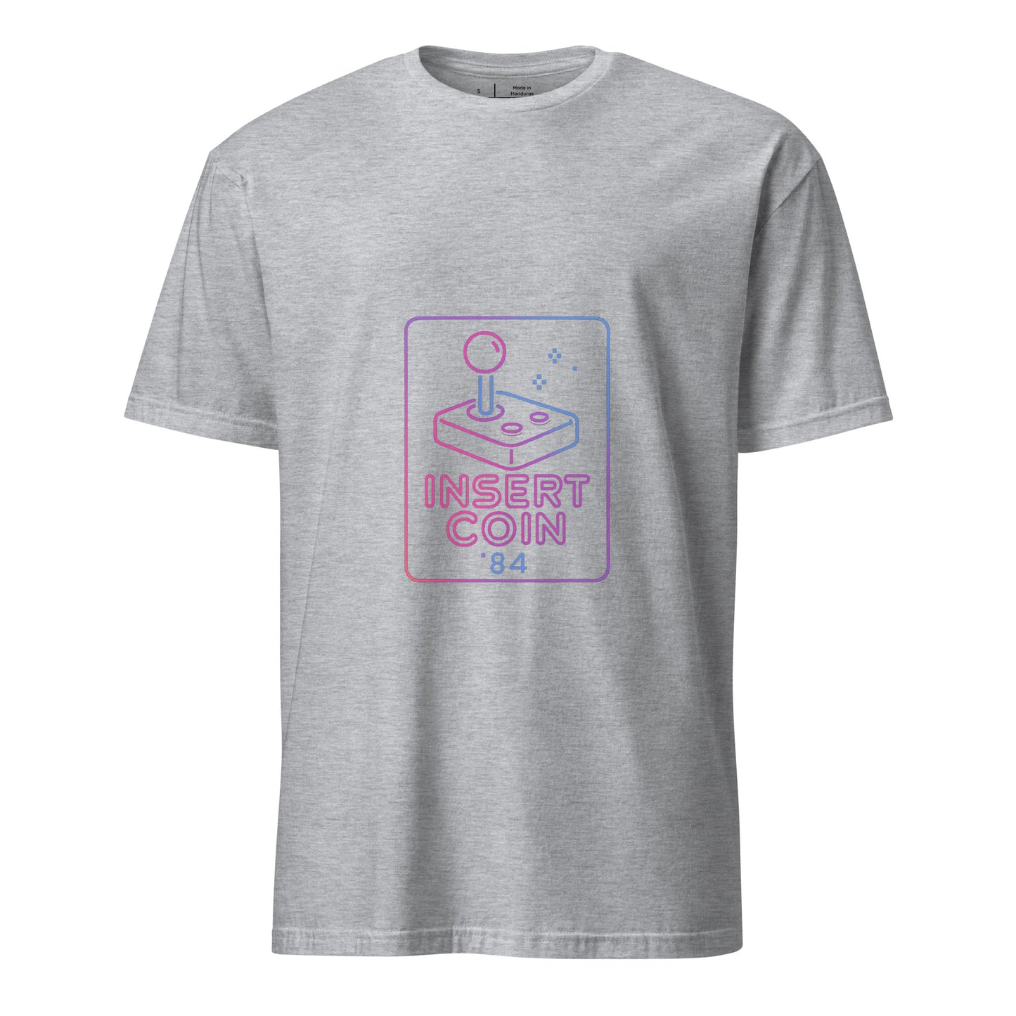 Insert Coin 84 – Retro Joystick Neon - Short-Sleeve Unisex T-Shirt - Graphic Tee - Sport Grey - Front