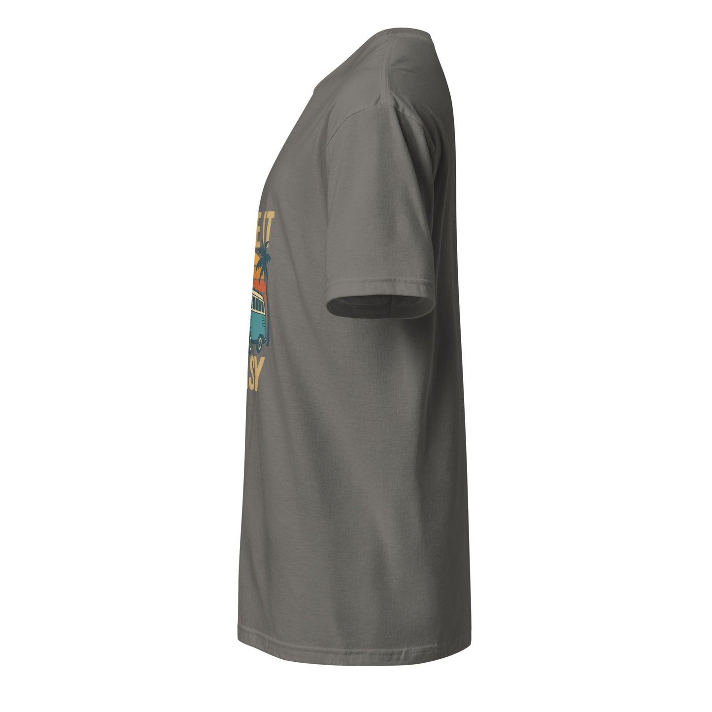 Take It Easy – Retro Sunset Camper - Short-Sleeve Unisex T-Shirt - Graphic Tee - Charcoal - Left side