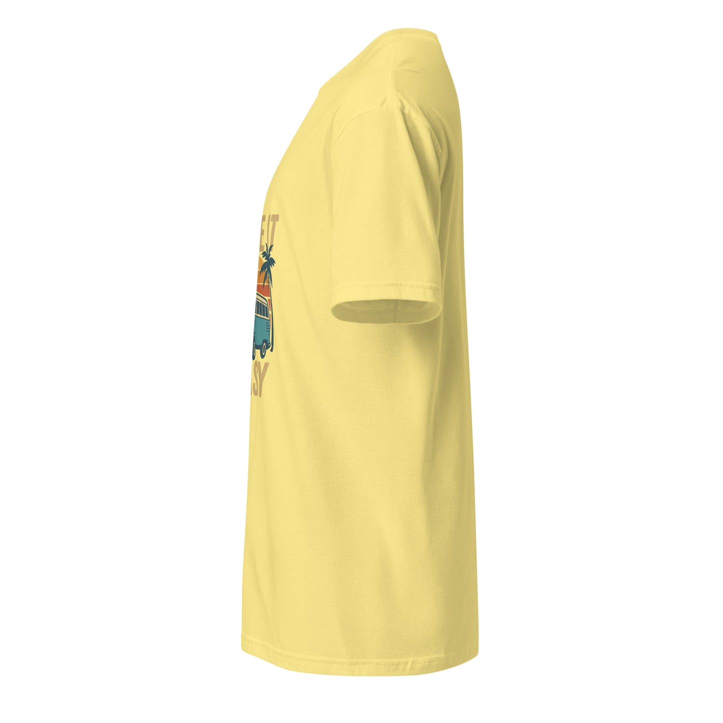 Take It Easy – Retro Sunset Camper - Short-Sleeve Unisex T-Shirt - Graphic Tee - Cornsilk - Left side