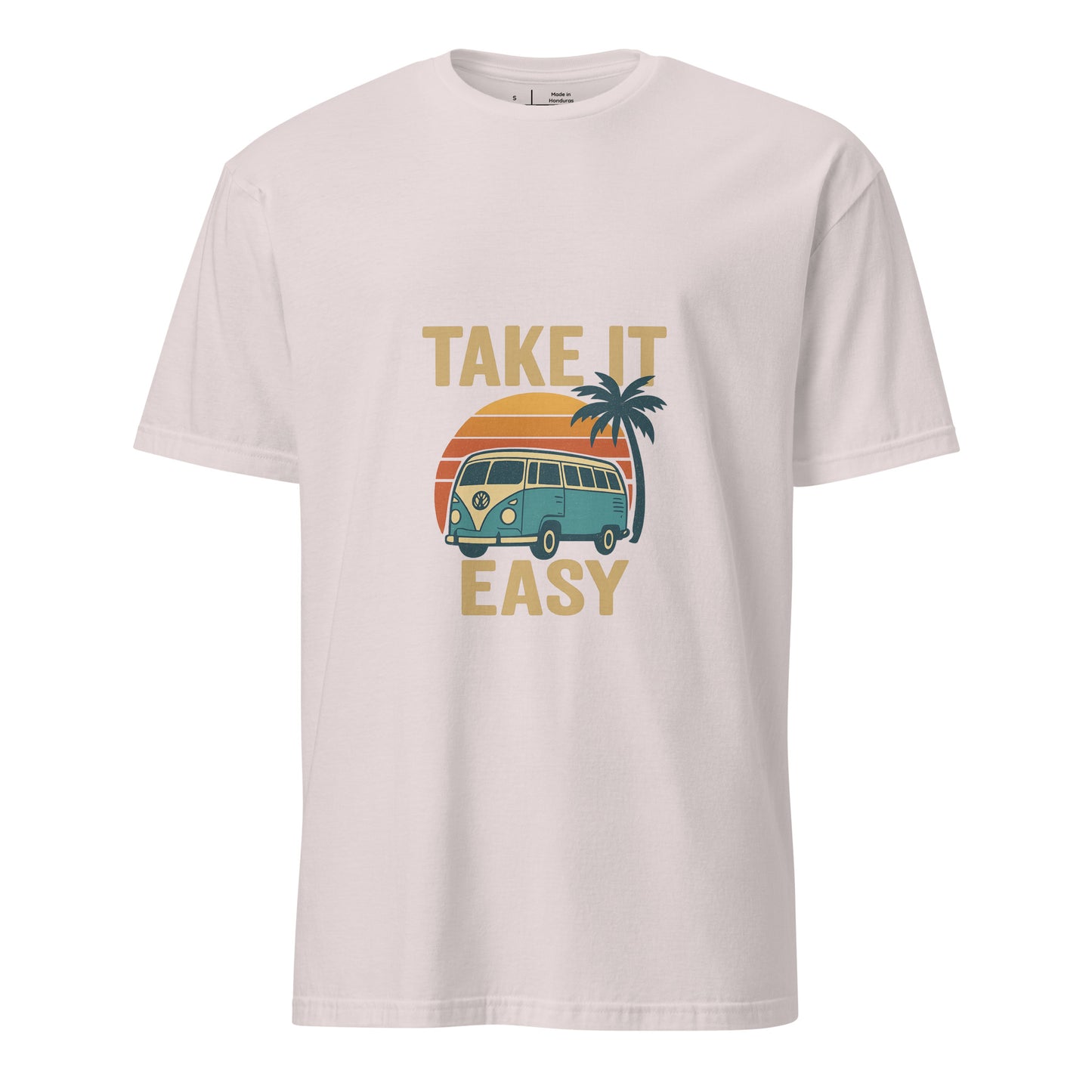 Take It Easy – Retro Sunset Camper - Short-Sleeve Unisex T-Shirt - Graphic Tee - Ice Grey - Front