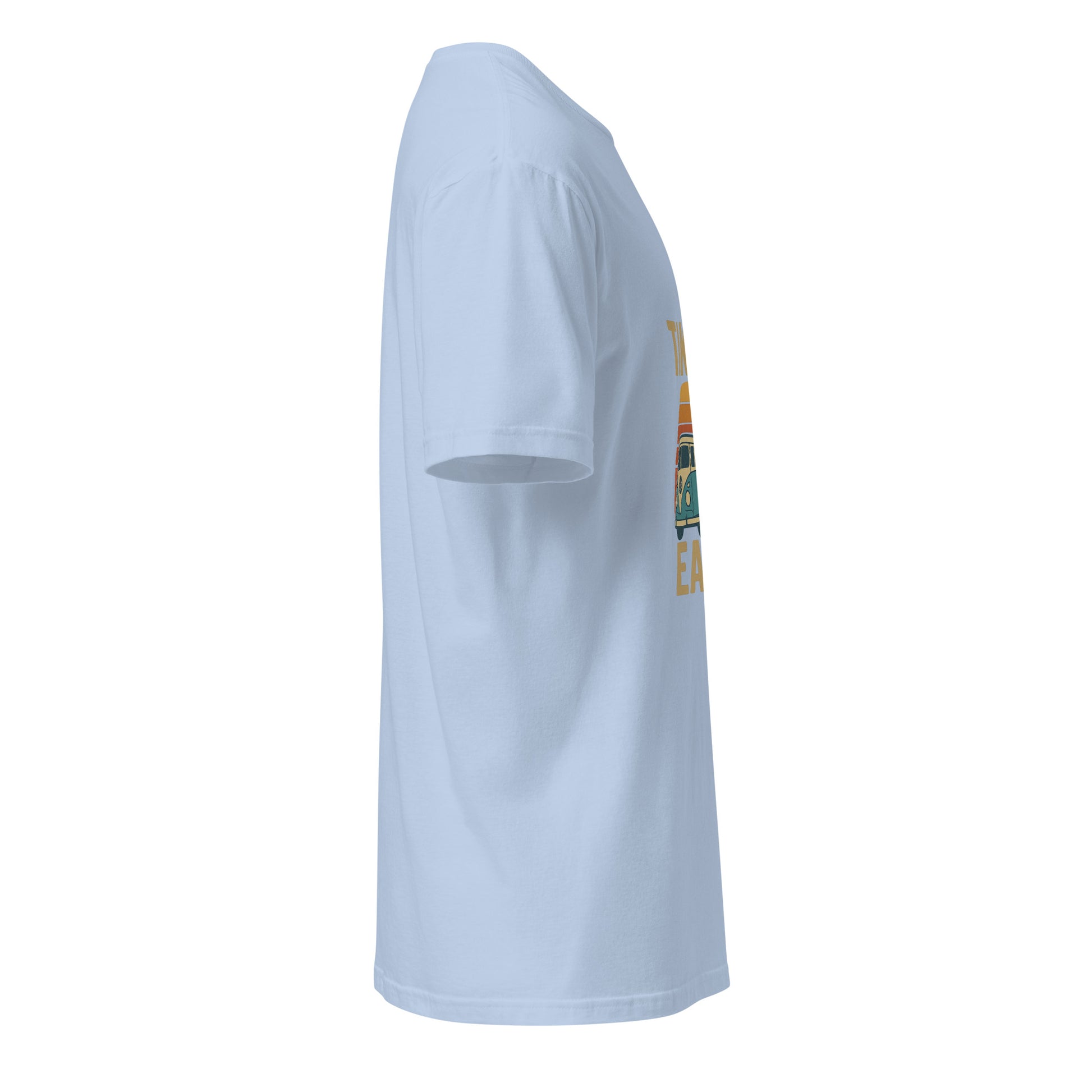 Take It Easy – Retro Sunset Camper - Short-Sleeve Unisex T-Shirt - Graphic Tee - Light Blue - Right side