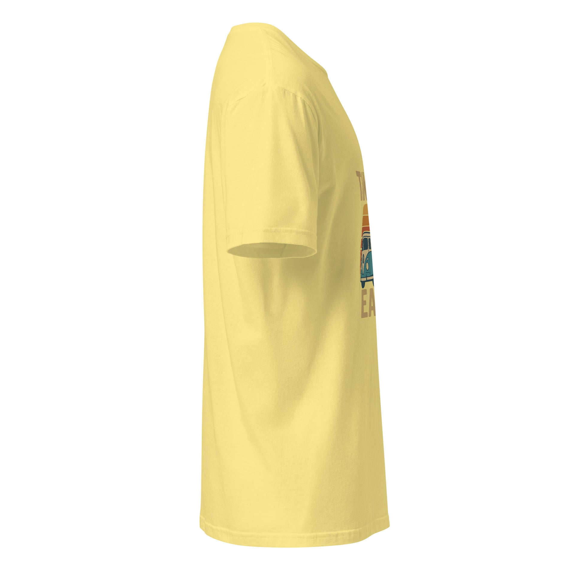 Take It Easy – Retro Sunset Camper - Short-Sleeve Unisex T-Shirt - Graphic Tee - Cornsilk - Right side