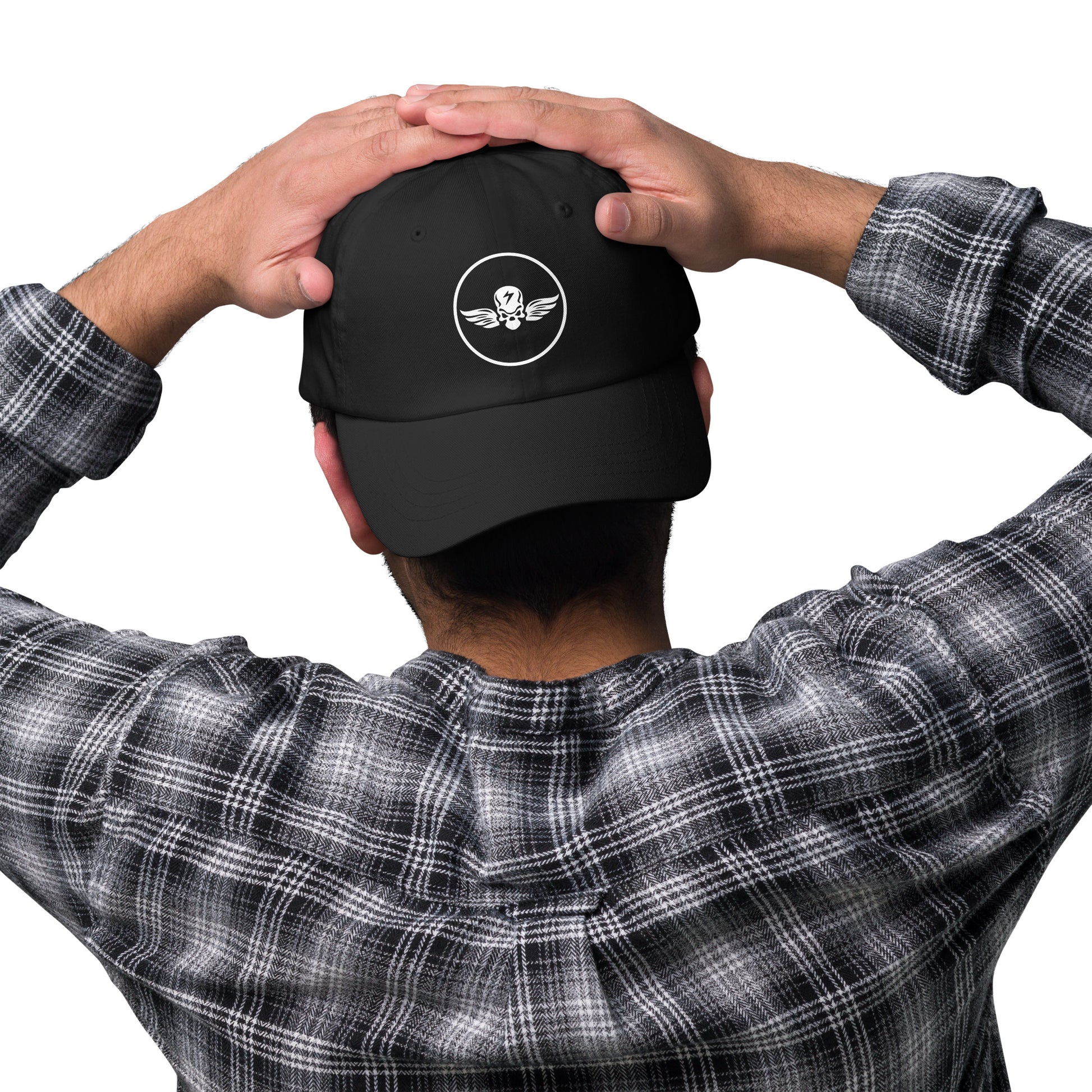 Winged Skull - Minimal Alien Skull - Cap - Baseball Cap - Black - Front