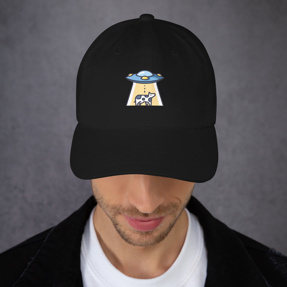 Not Again - UFO Cow Abduction - Cap - Baseball Cap - Black - Front