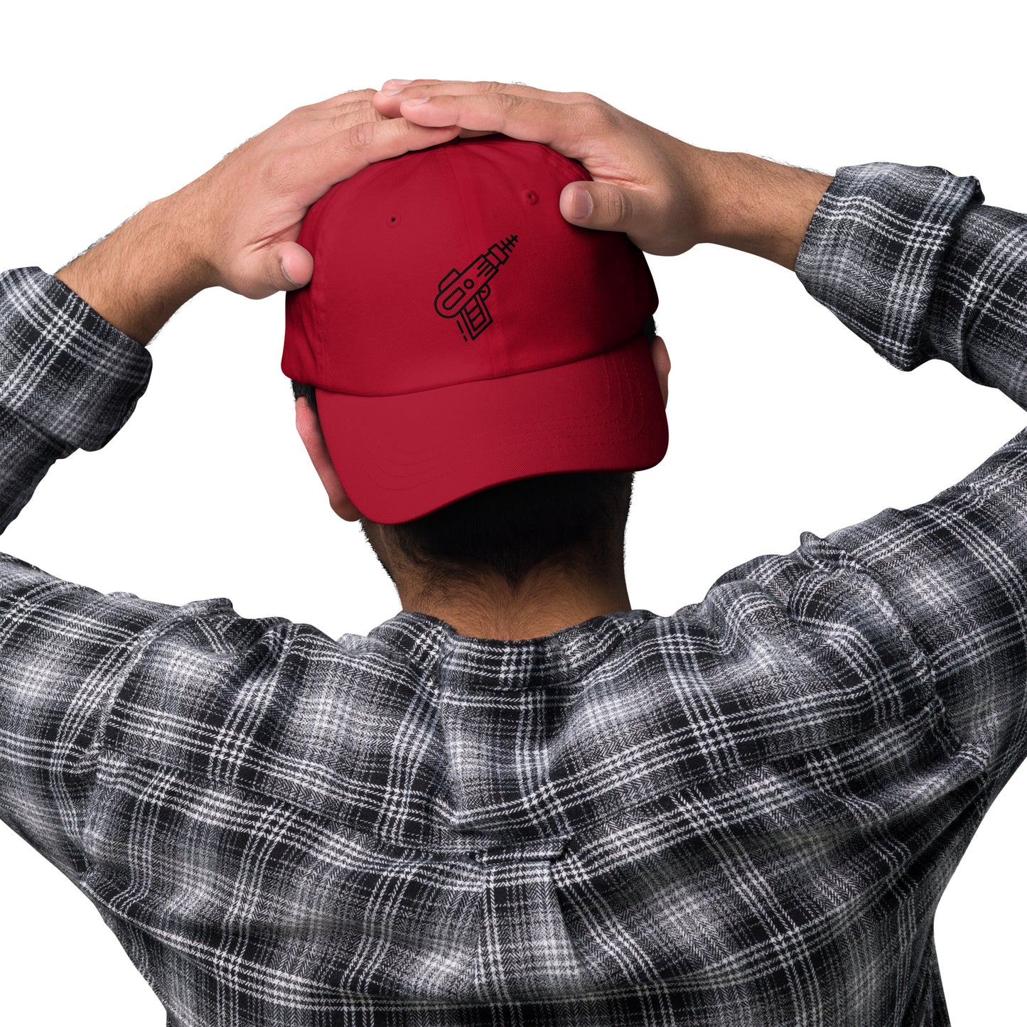 Retro Ray Pistol - Minimalist Sci-Fi Style - Cap - Baseball Cap - Cranberry - Front