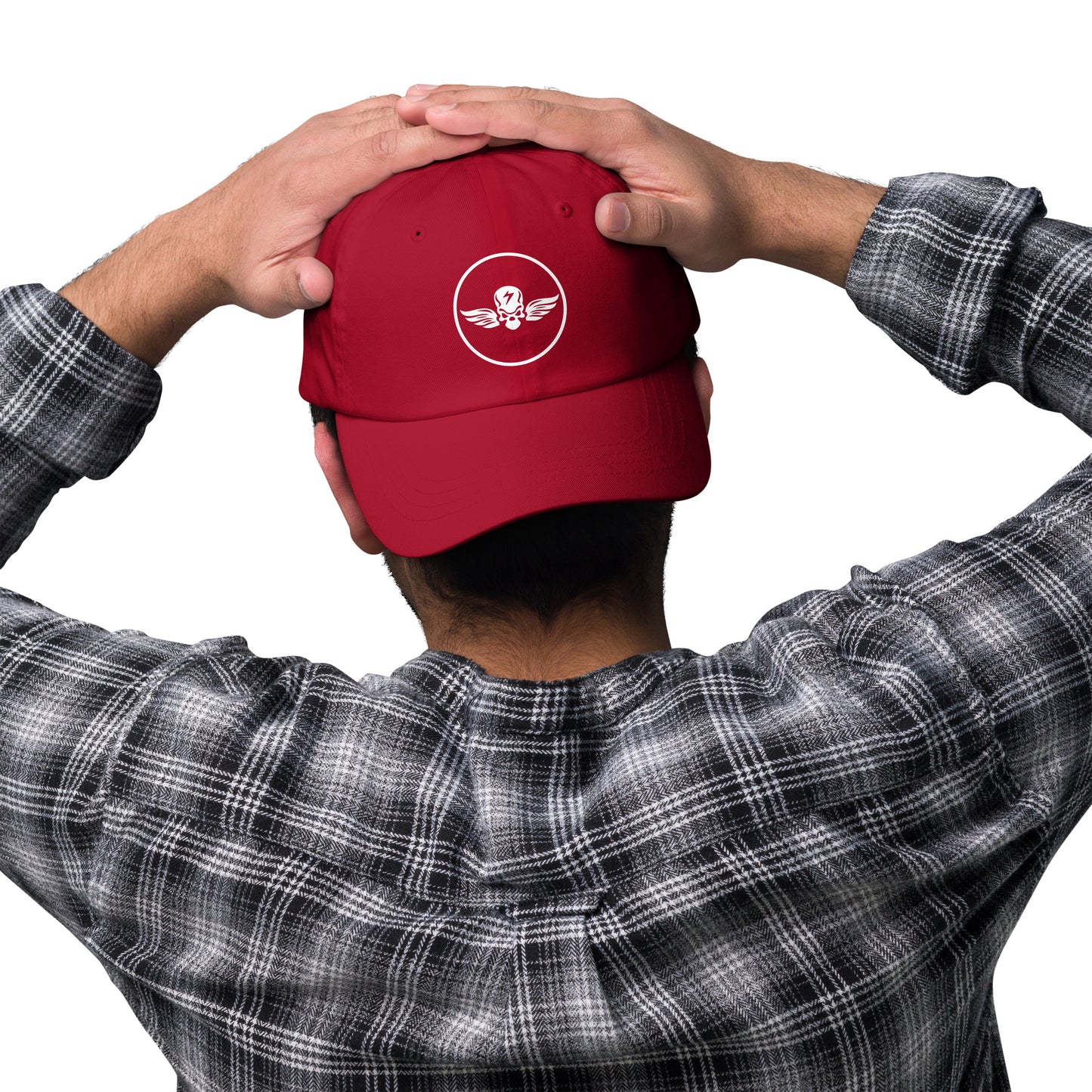 Winged Skull - Minimal Alien Skull - Cap - Baseball Cap - Cranberry - Front