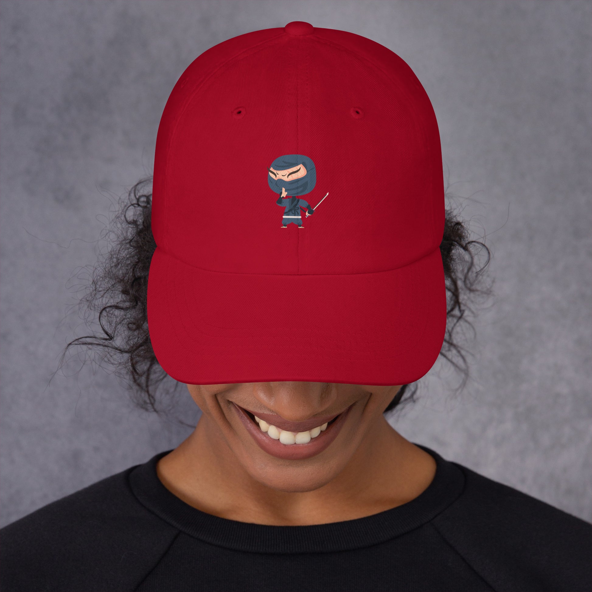 Ninja - Playful Cartoon Ninja - Cap - Baseball Cap - Cranberry - Front