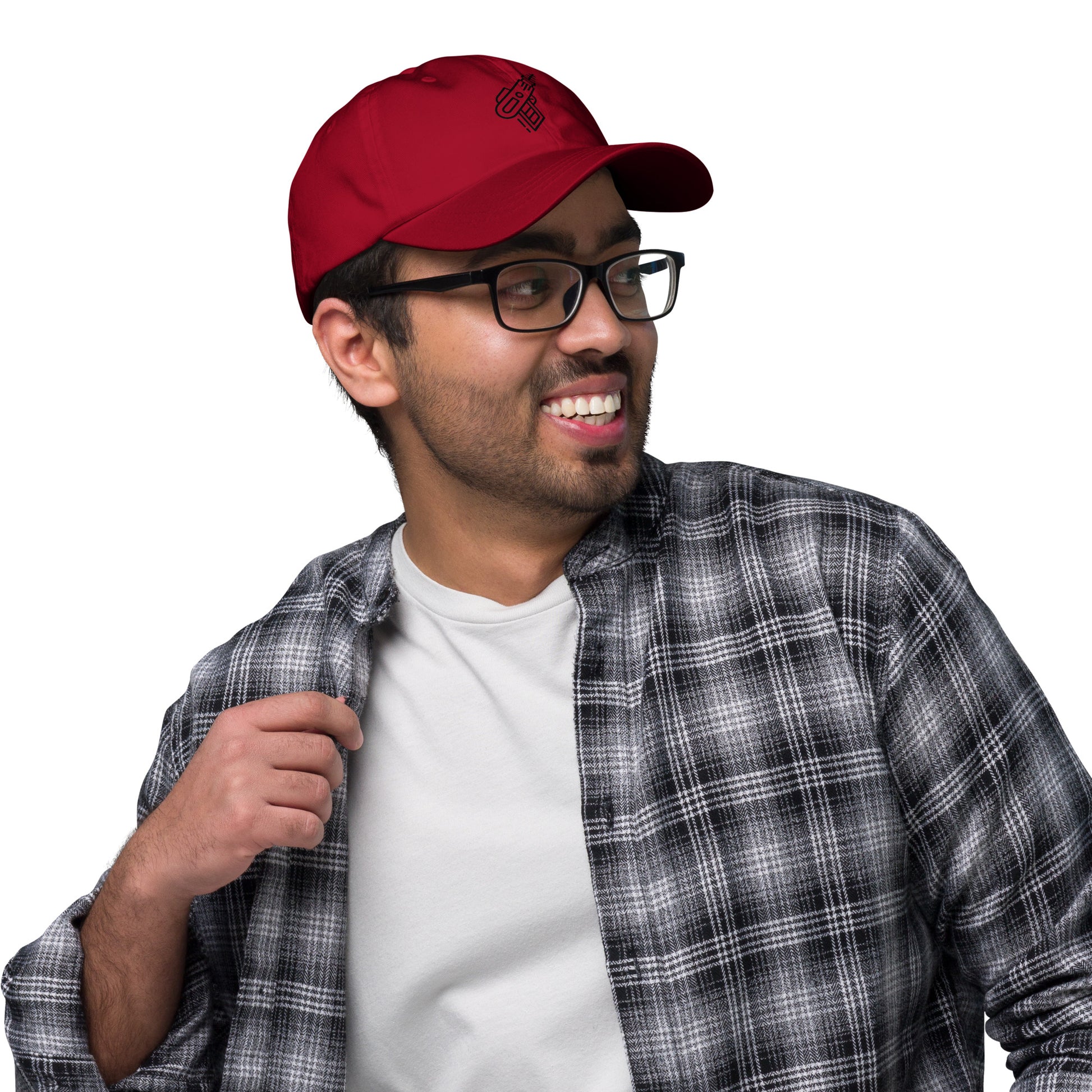 Retro Ray Pistol - Minimalist Sci-Fi Style - Cap - Baseball Cap - Cranberry - Right side