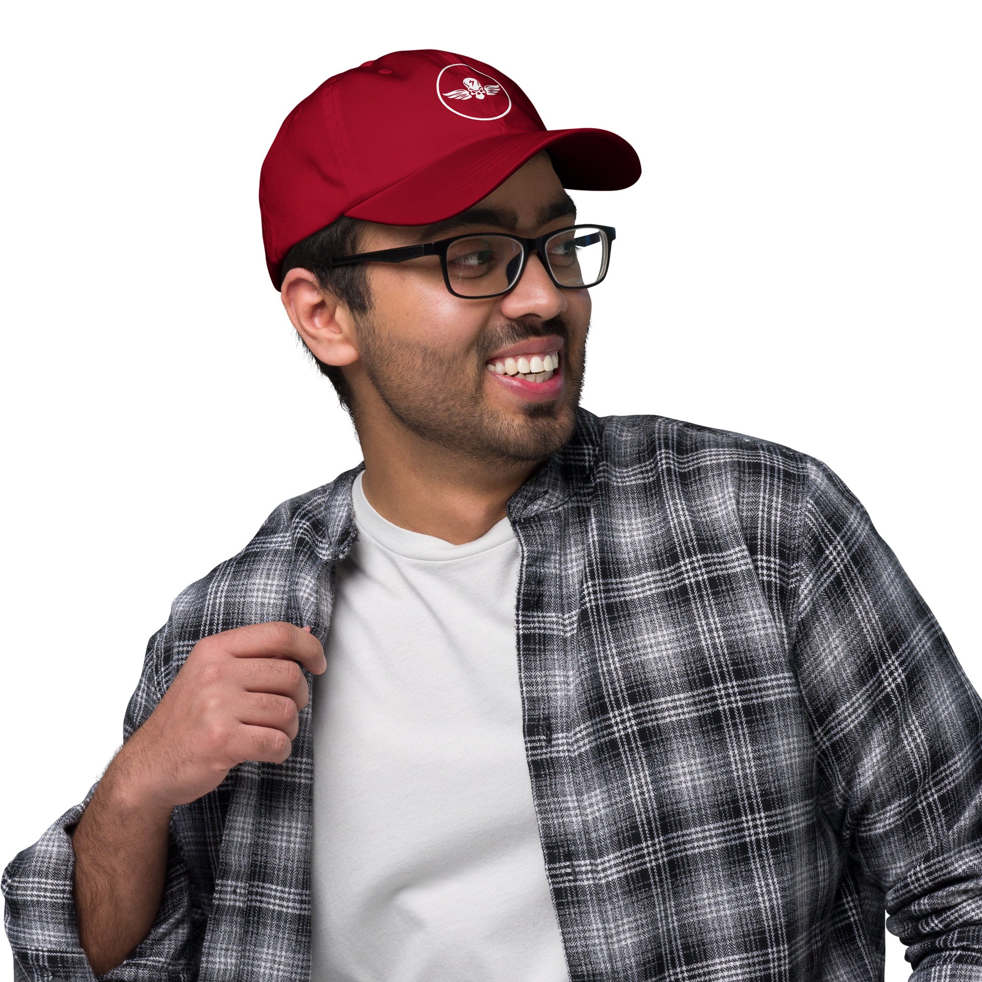 Winged Skull - Minimal Alien Skull - Cap - Baseball Cap - Cranberry - Right side