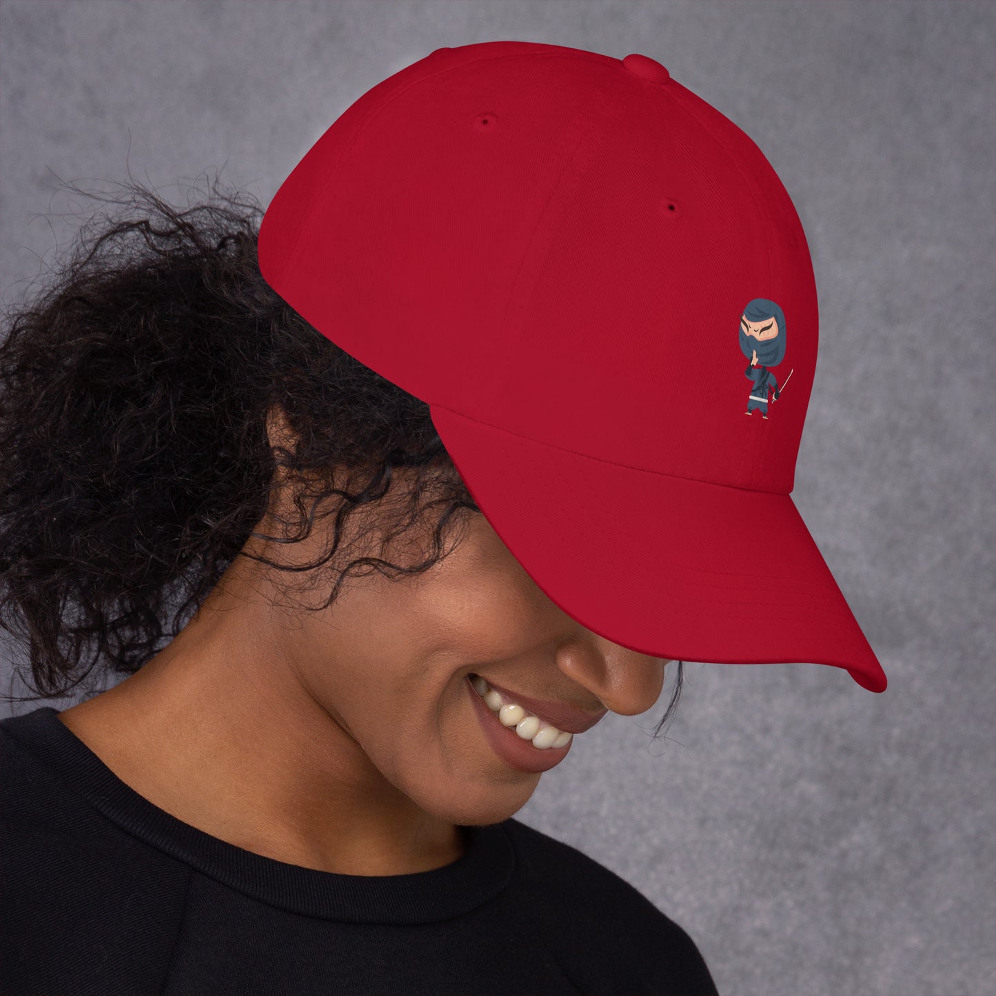 Ninja - Playful Cartoon Ninja - Cap - Baseball Cap - Cranberry - Right side