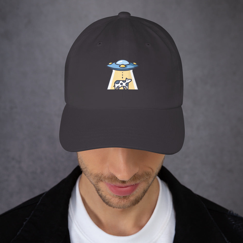 Not Again - UFO Cow Abduction - Cap - Baseball Cap - Dark Grey - Front