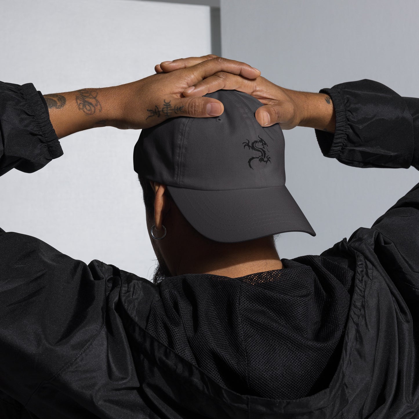 Dragon - Minimalist Tattoo Style - Cap - Baseball Cap - Dark Grey - Front