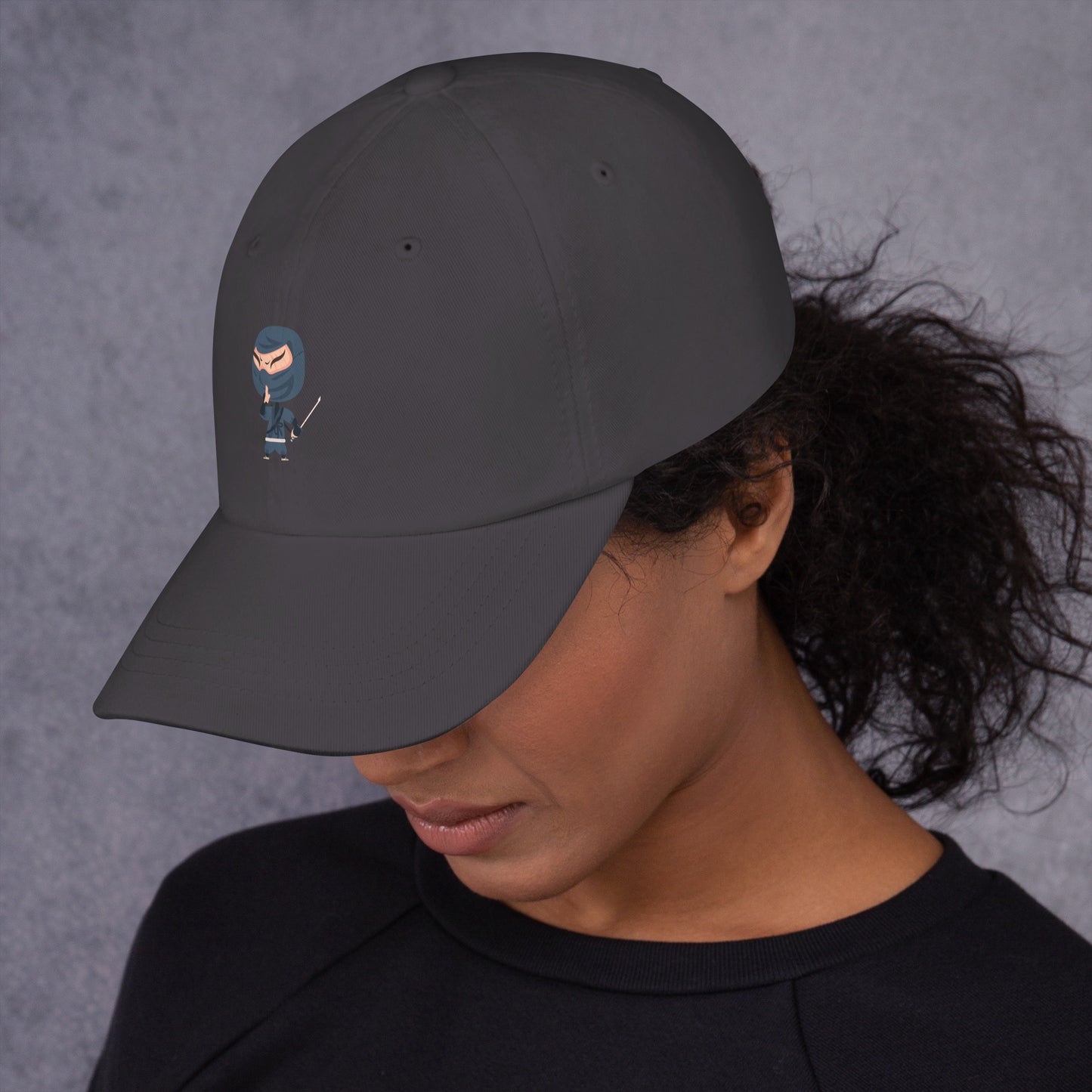 Ninja - Playful Cartoon Ninja - Cap - Baseball Cap - Dark Grey - Left side