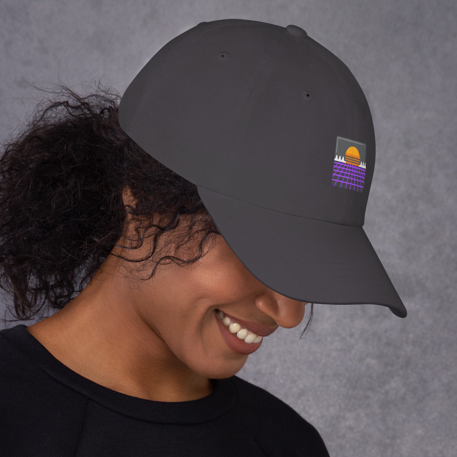Retro Wave City - Digital Dreamscape - Cap - Baseball Cap - Dark Grey - Right side