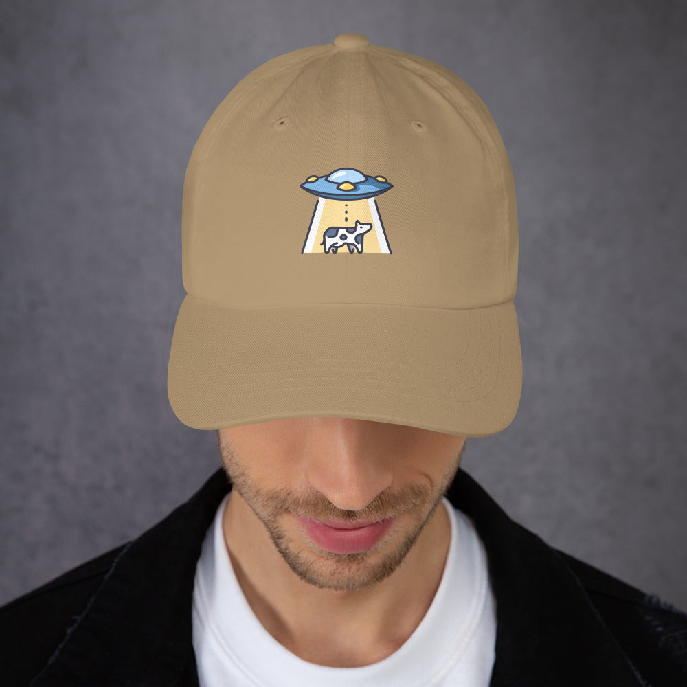 Not Again - UFO Cow Abduction - Cap - Baseball Cap - Khaki - Front