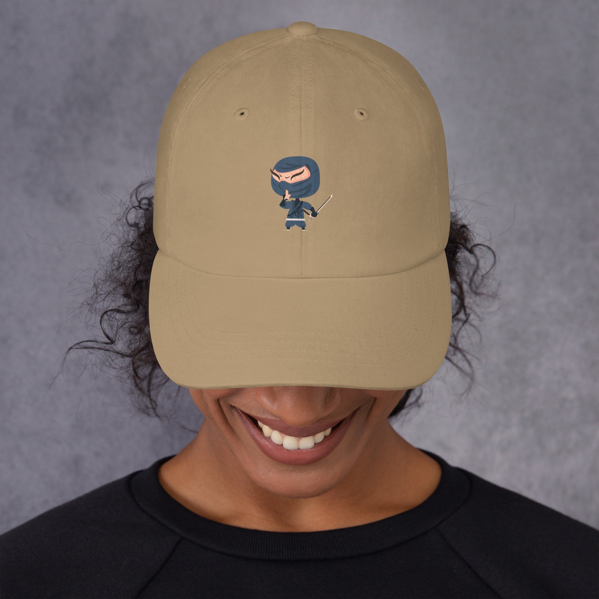 Ninja - Playful Cartoon Ninja - Cap - Baseball Cap - Khaki - Front