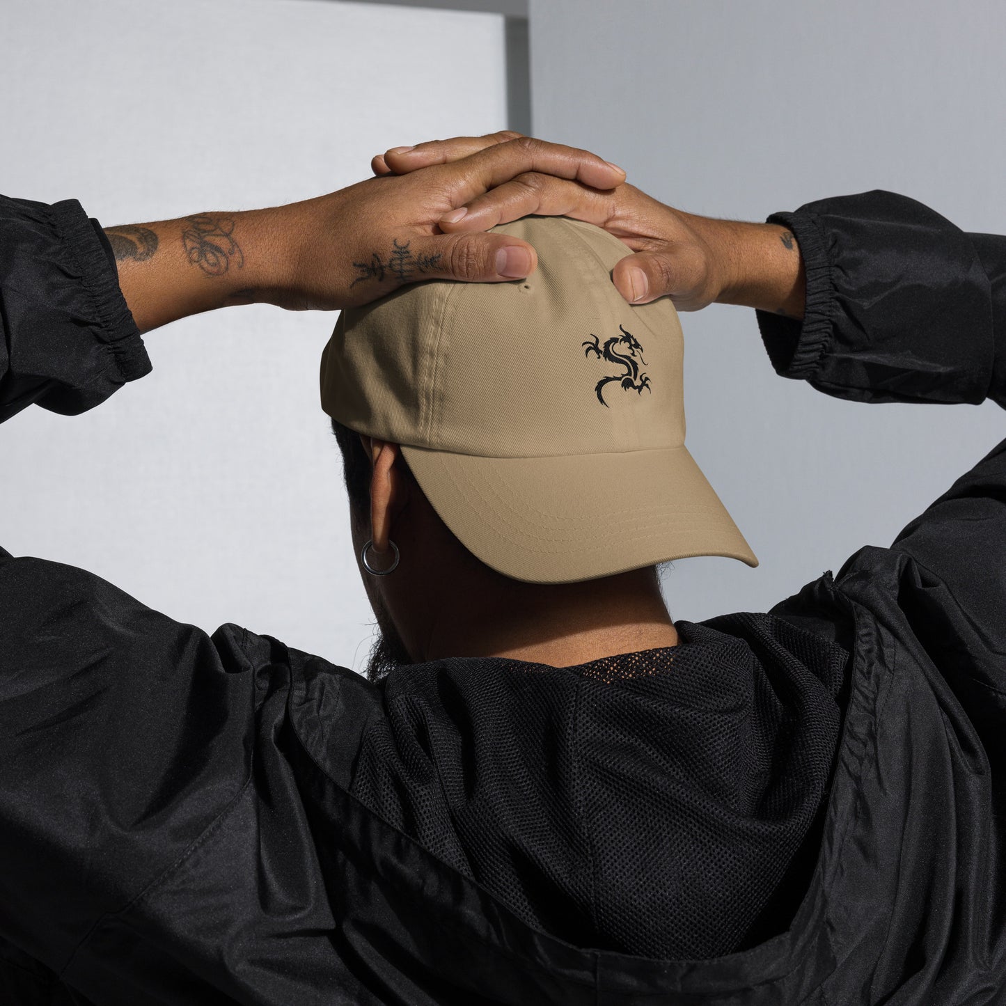 Dragon - Minimalist Tattoo Style - Cap - Baseball Cap - Khaki - Front