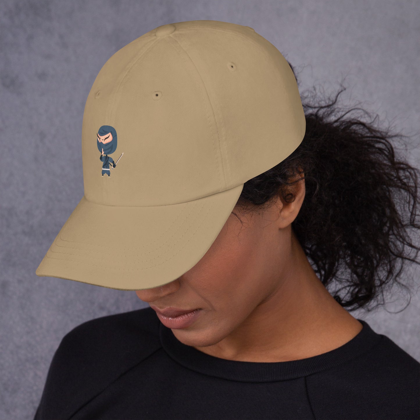 Ninja - Playful Cartoon Ninja - Cap - Baseball Cap - Khaki - Left side